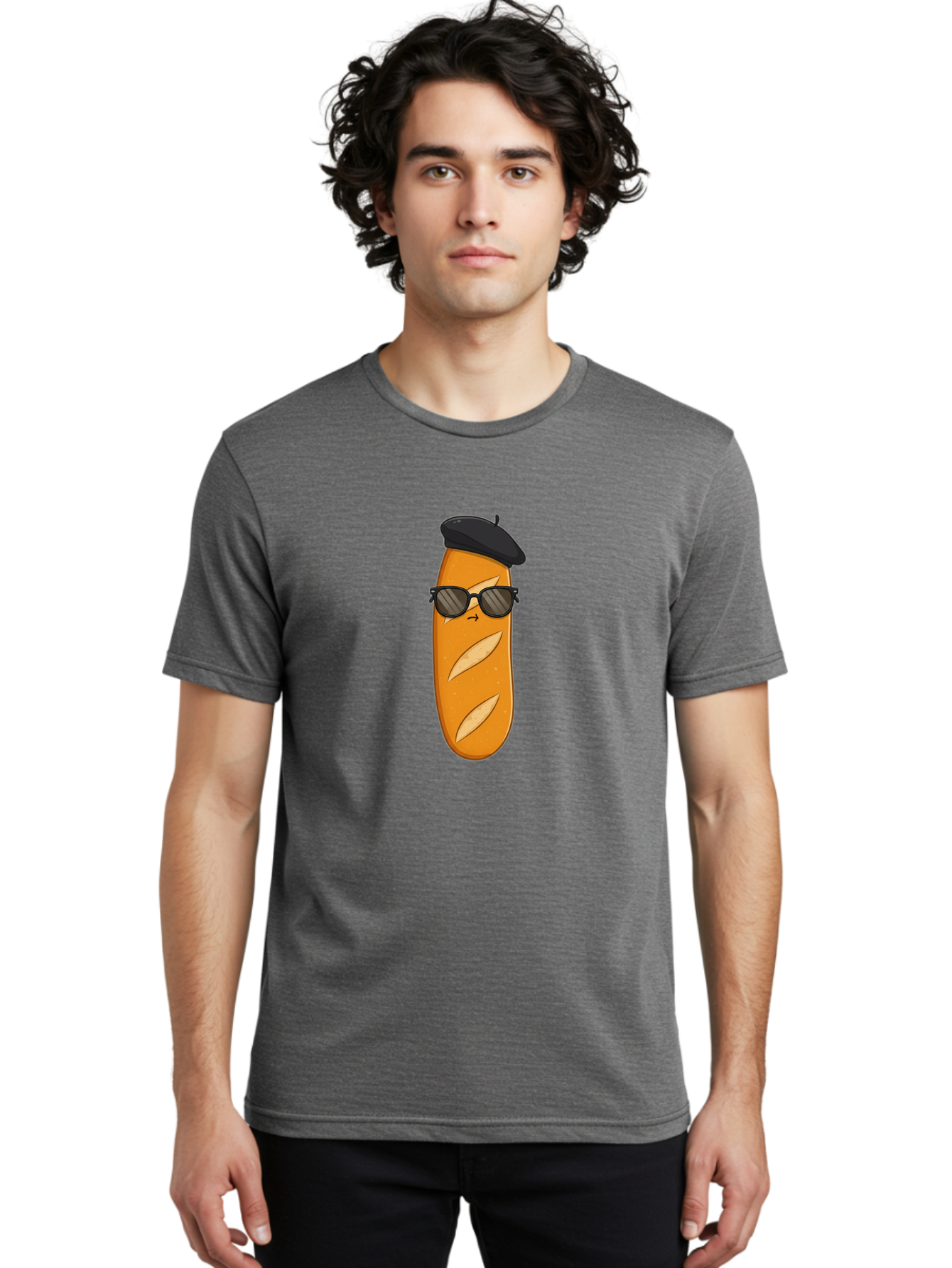 Baguette-Character-1 Men'S Graphic Tee, 100% Cotton, Comfortable Casual Summer Wear, Machine Washable, Cartoon Baguette, Sunglasses, Beret, French Bread, Cute Character, Funny Meme, Cartoon Style, Bread Character, Quirky Design, Bac590 24