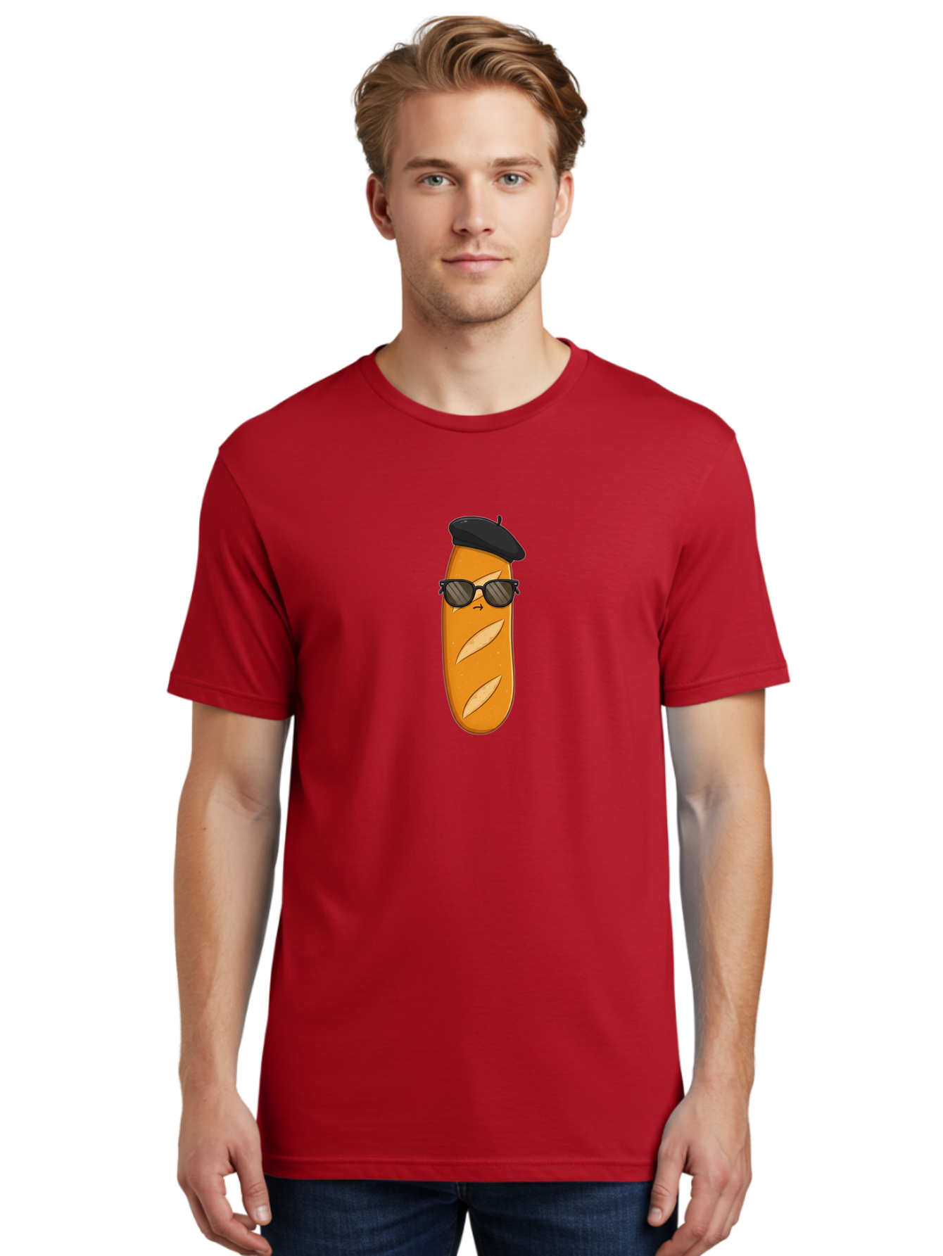 Baguette-Character-1 Men'S Graphic Tee, 100% Cotton, Comfortable Casual Summer Wear, Machine Washable, Cartoon Baguette, Sunglasses, Beret, French Bread, Cute Character, Funny Meme, Cartoon Style, Bread Character, Quirky Design, Bac590 30