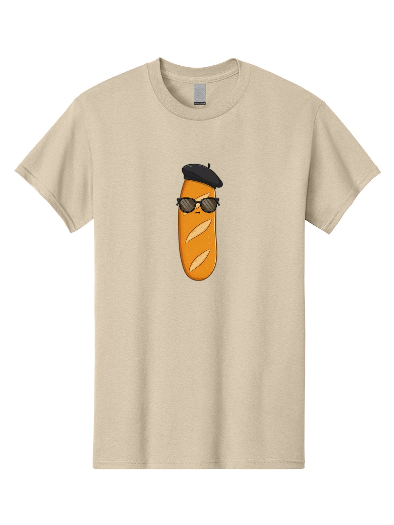 Baguette-Character-1 Men'S Graphic Tee, 100% Cotton, Comfortable Casual Summer Wear, Machine Washable, Cartoon Baguette, Sunglasses, Beret, French Bread, Cute Character, Funny Meme, Cartoon Style, Bread Character, Quirky Design, Bac590