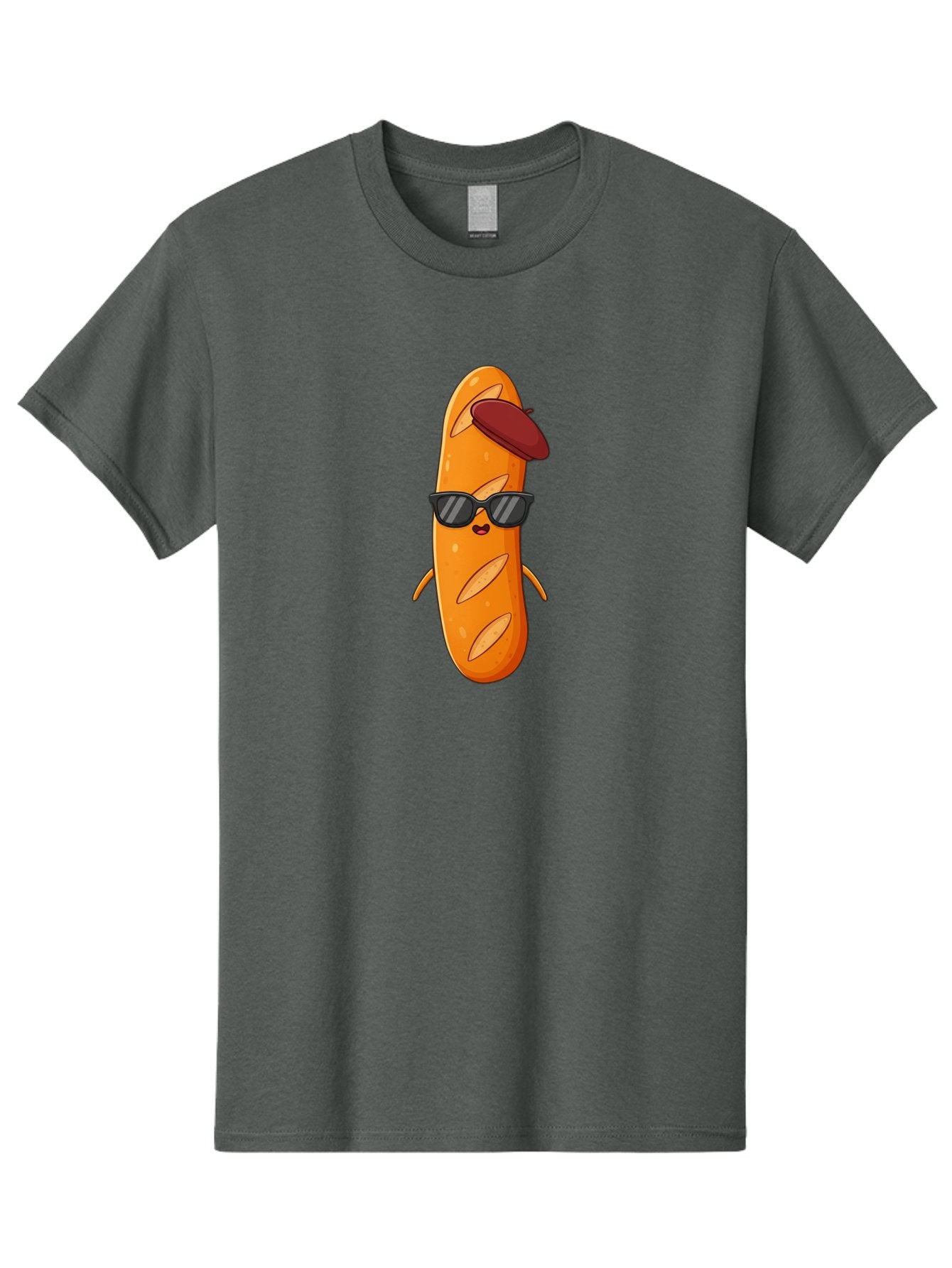 Baguette-Character Men'S Graphic Tee, 100% Cotton, Comfortable Casual Summer Wear, Machine Washable, Cartoon Baguette, Anthropomorphic Bread, Sunglasses, Beret, Cute Character, Funny Mascot, Quirky Illustration, Kawaii Food, Humorous Design, Bac591 6