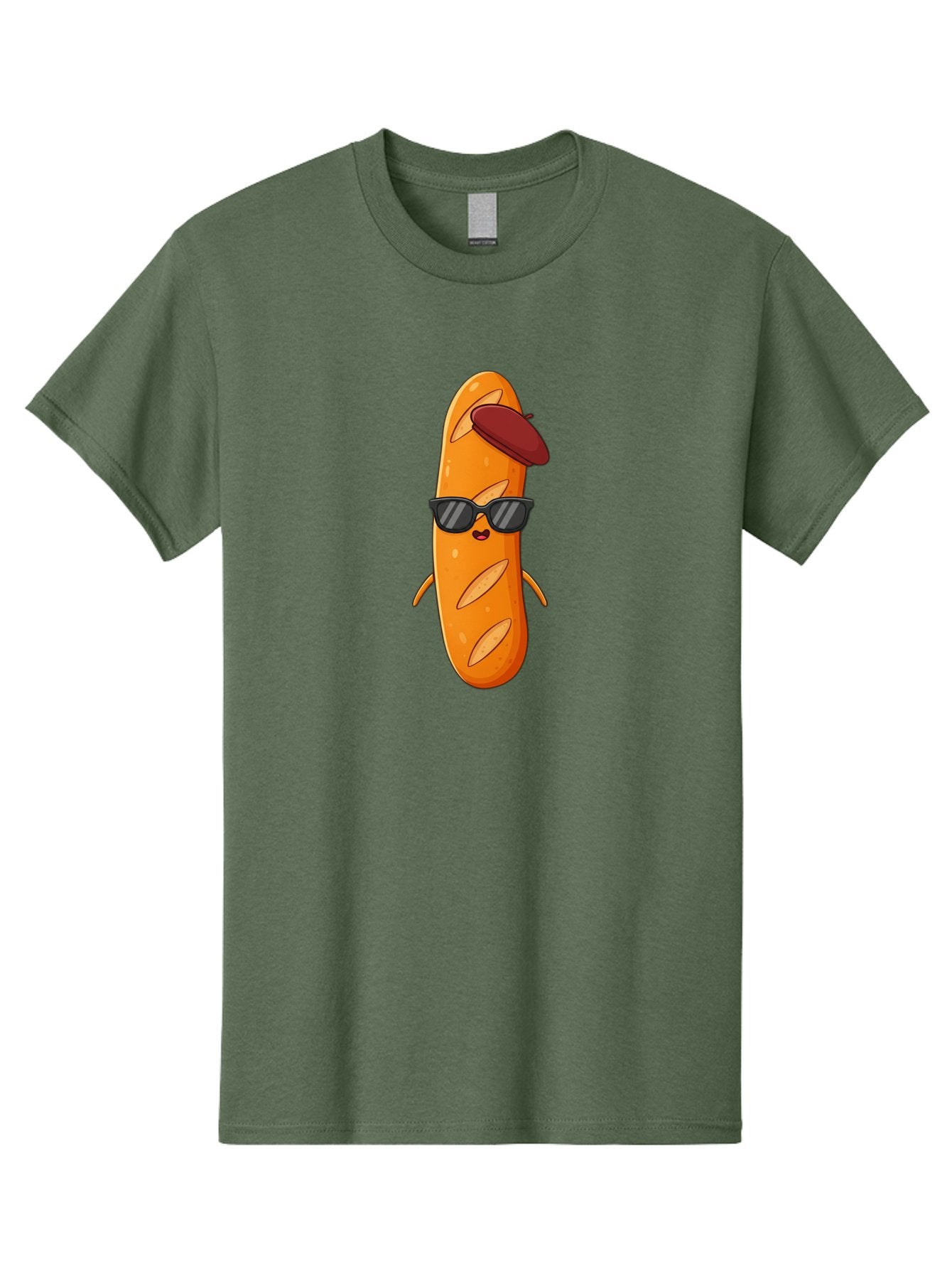 Baguette-Character Men'S Graphic Tee, 100% Cotton, Comfortable Casual Summer Wear, Machine Washable, Cartoon Baguette, Anthropomorphic Bread, Sunglasses, Beret, Cute Character, Funny Mascot, Quirky Illustration, Kawaii Food, Humorous Design, Bac591