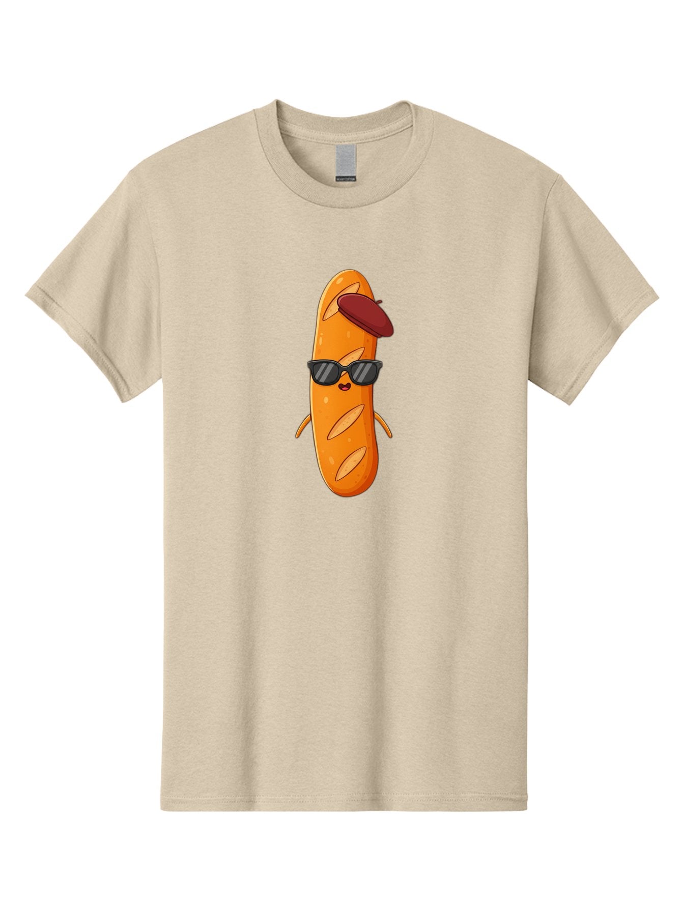 Baguette-Character Men'S Graphic Tee, 100% Cotton, Comfortable Casual Summer Wear, Machine Washable, Cartoon Baguette, Anthropomorphic Bread, Sunglasses, Beret, Cute Character, Funny Mascot, Quirky Illustration, Kawaii Food, Humorous Design, Bac591 5