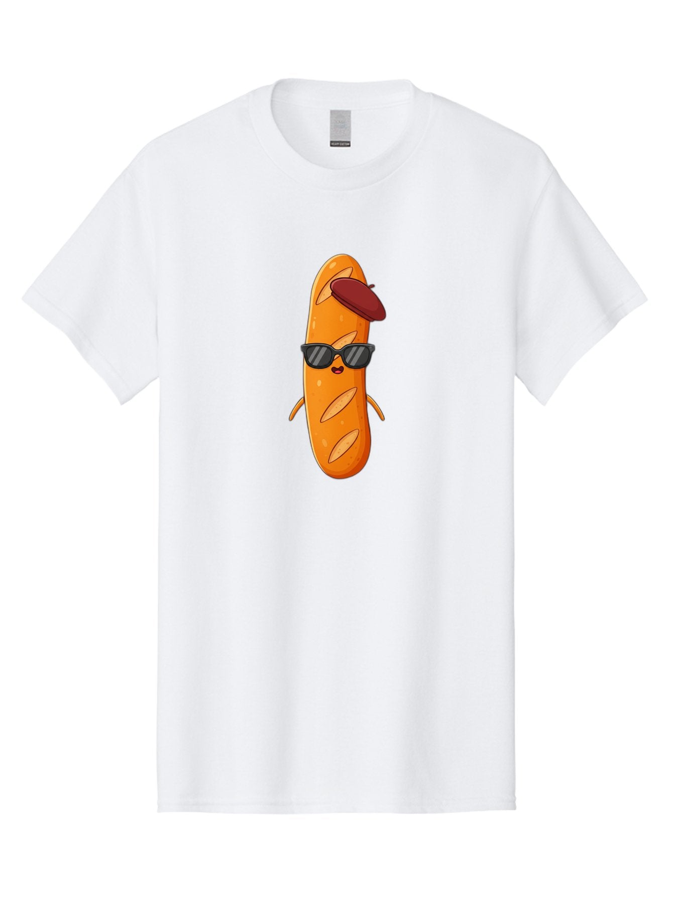 Baguette-Character Men'S Graphic Tee, 100% Cotton, Comfortable Casual Summer Wear, Machine Washable, Cartoon Baguette, Anthropomorphic Bread, Sunglasses, Beret, Cute Character, Funny Mascot, Quirky Illustration, Kawaii Food, Humorous Design, Bac591 4