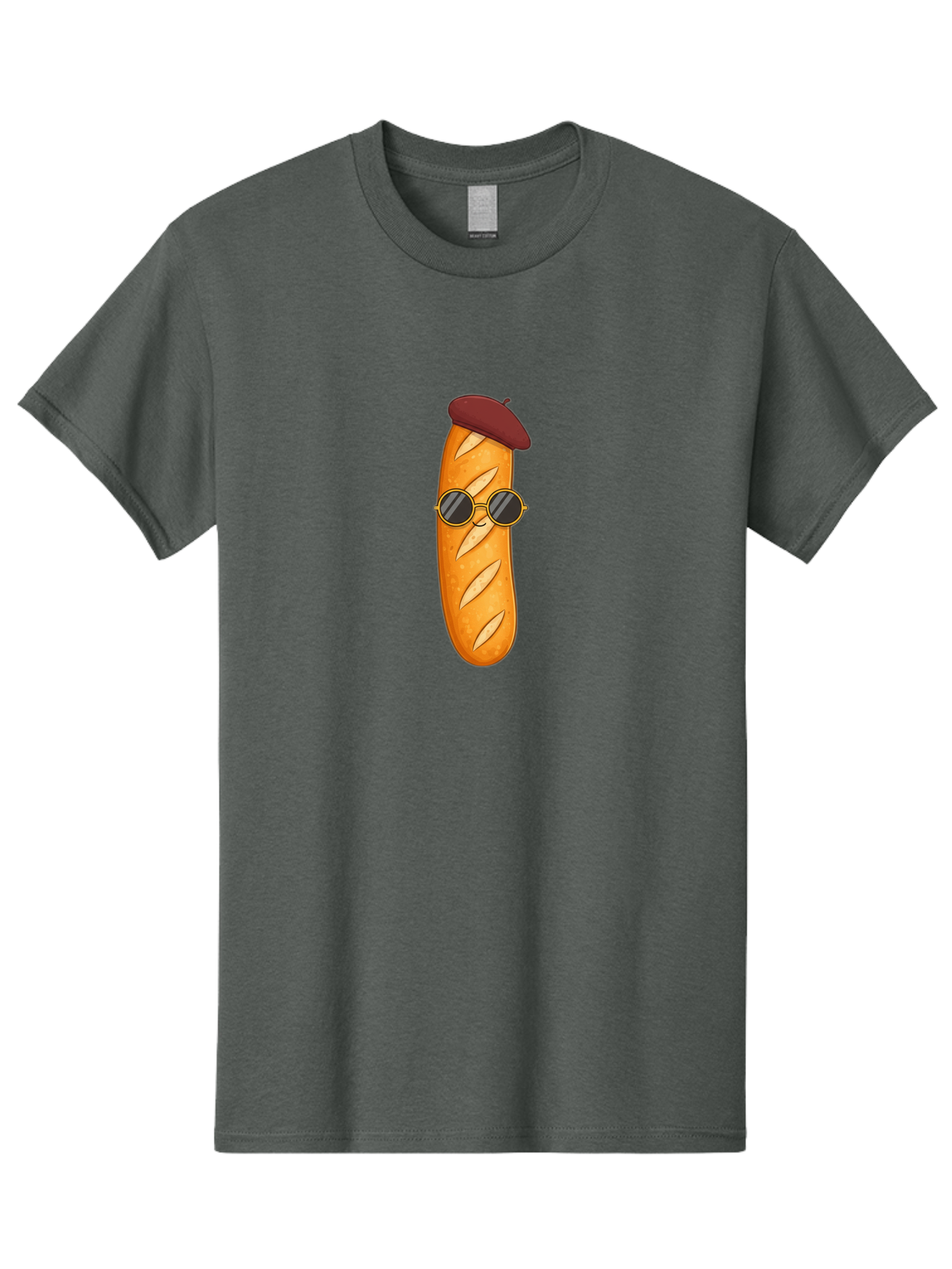 Baguette-With-Beret-And-Sunglasses Men'S Graphic Tee, 100% Cotton, Comfortable Casual Summer Wear, Machine Washable, Cartoon Baguette, French Bread, Beret Hat, Sunglasses, Cool Character, Funny Food, Whimsical Illustration, Playful Vibe, Bac592