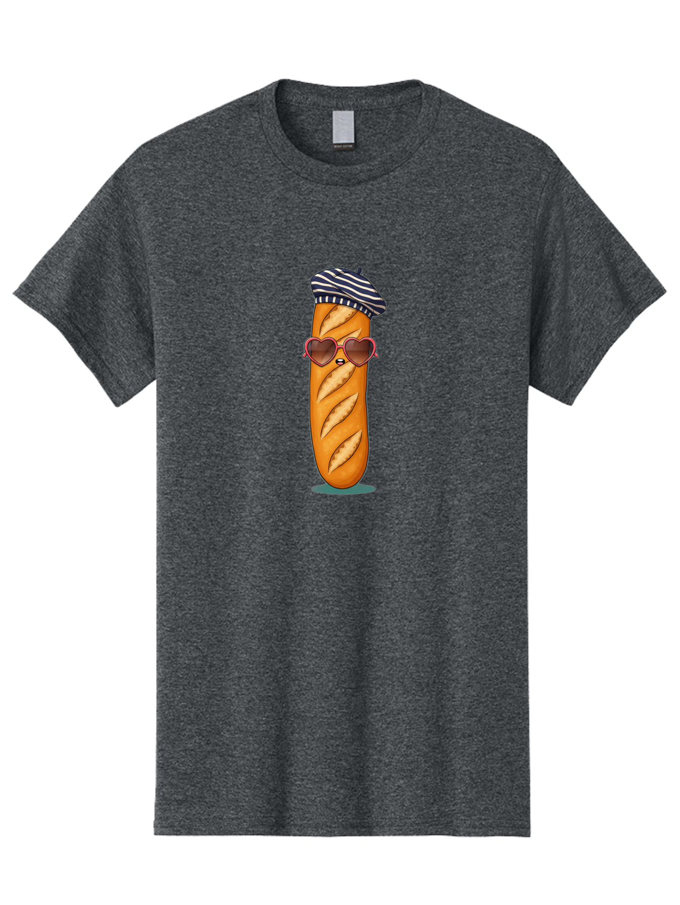 Baguette-With-Beret Men'S Graphic Tee, 100% Cotton, Comfortable Casual Summer Wear, Machine Washable, Cartoon Baguette, Heart-Shaped Sunglasses, Beret Hat, French Culture, Cute Character, Whimsical Illustration, Pink Shades, Bread Person, Bac593