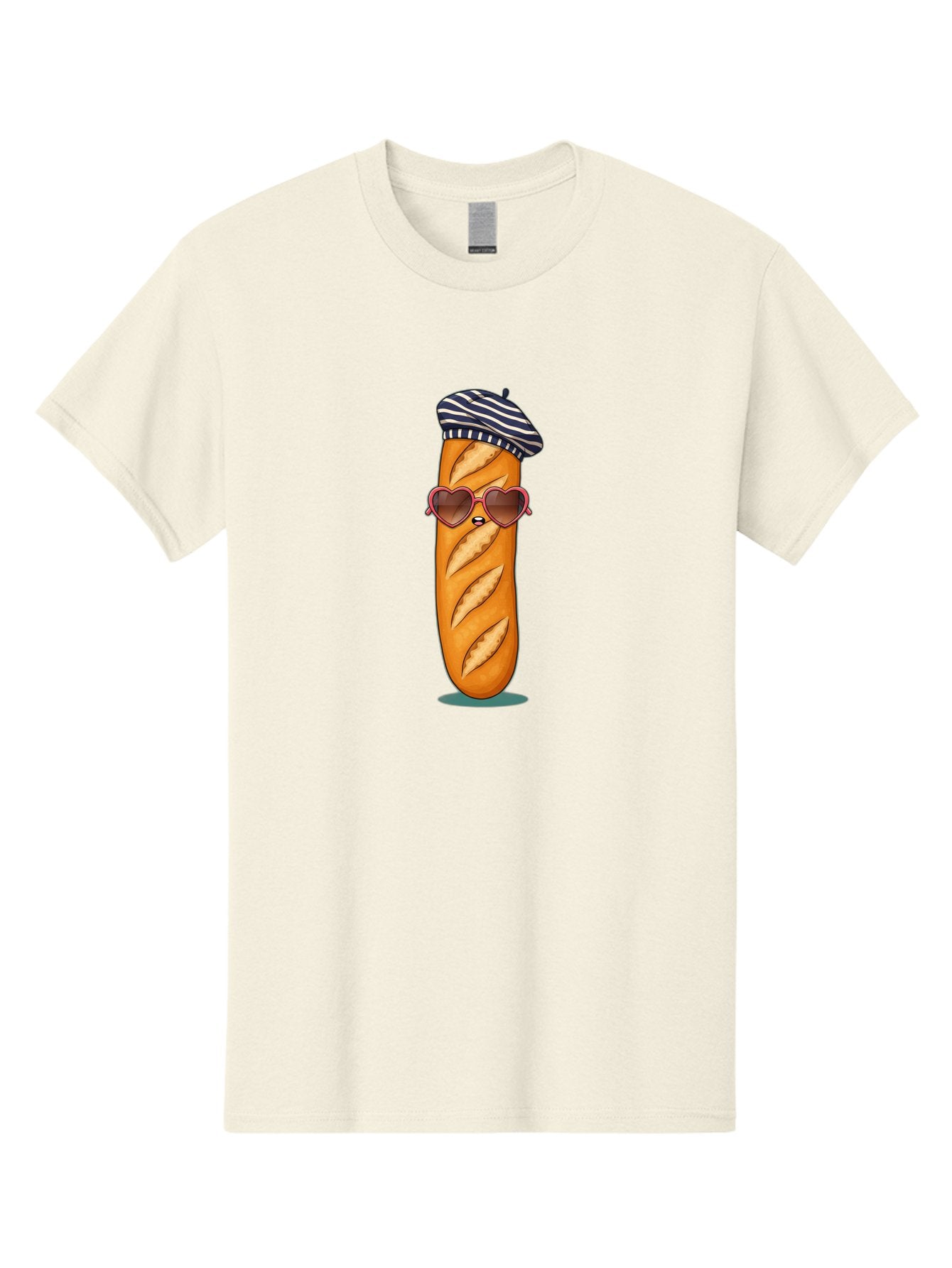 Baguette-With-Beret Men'S Graphic Tee, 100% Cotton, Comfortable Casual Summer Wear, Machine Washable, Cartoon Baguette, Heart-Shaped Sunglasses, Beret Hat, French Culture, Cute Character, Whimsical Illustration, Pink Shades, Bread Person, Bac593 11