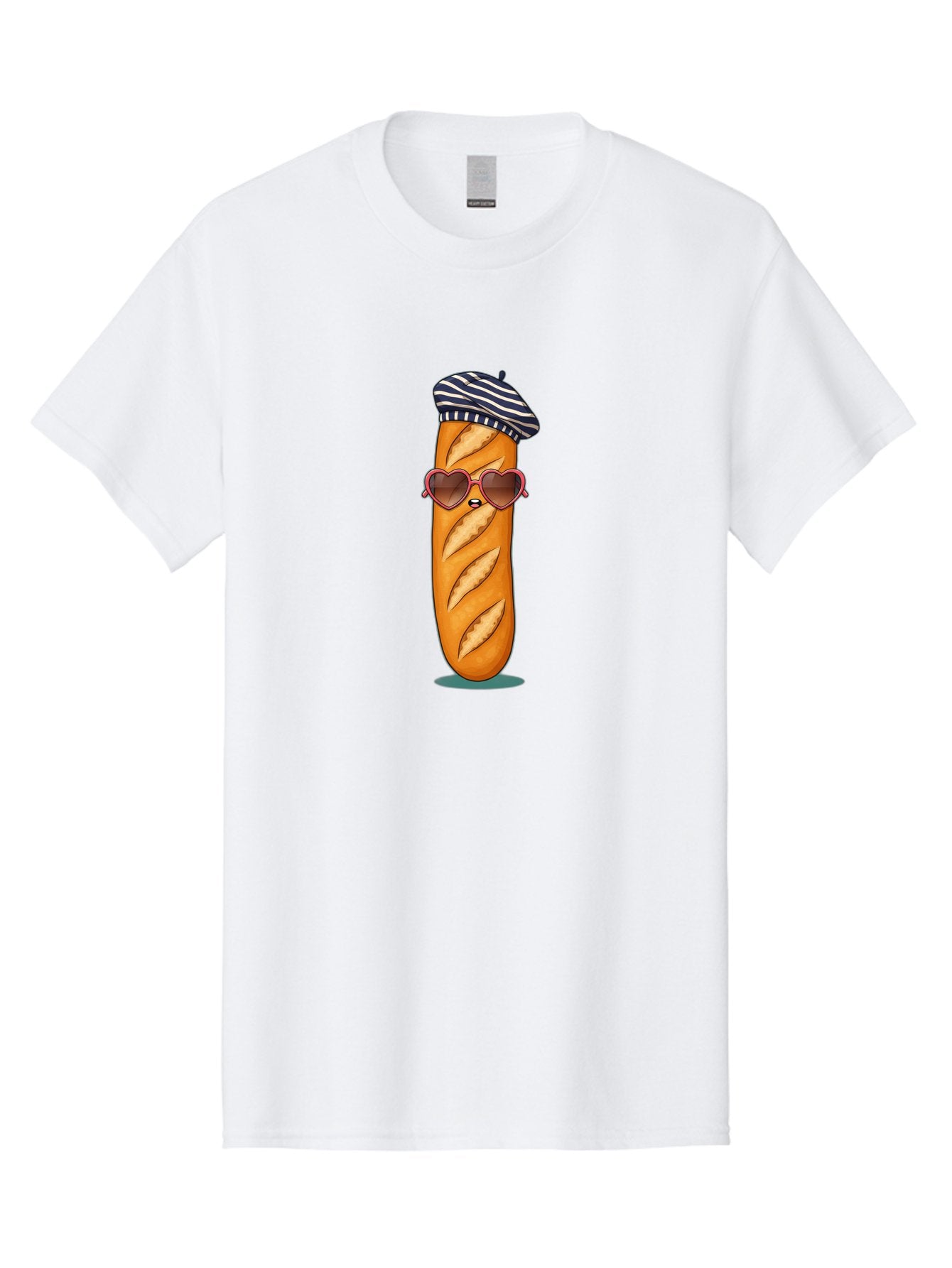 Baguette-With-Beret Men'S Graphic Tee, 100% Cotton, Comfortable Casual Summer Wear, Machine Washable, Cartoon Baguette, Heart-Shaped Sunglasses, Beret Hat, French Culture, Cute Character, Whimsical Illustration, Pink Shades, Bread Person, Bac593 12