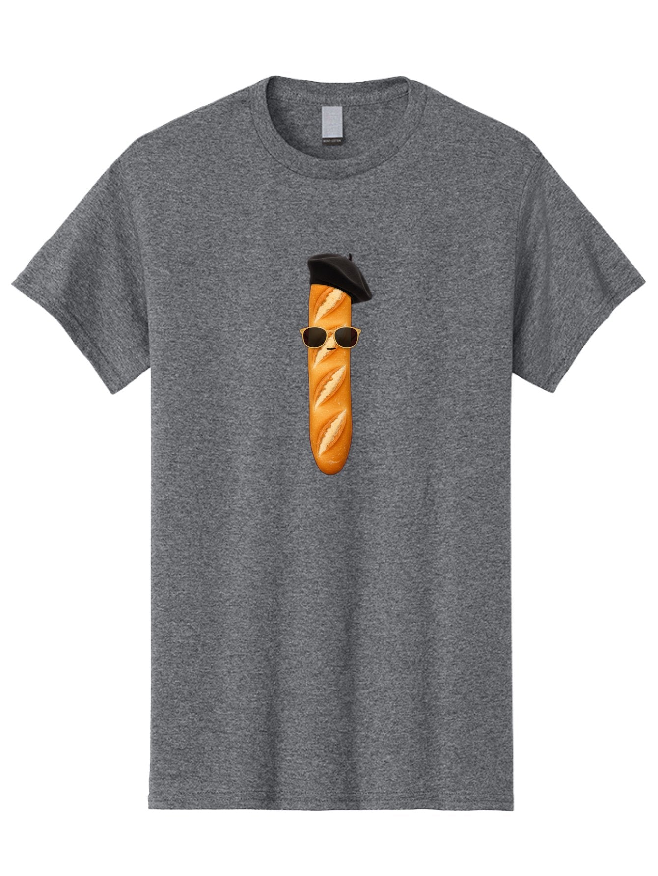 Baguette-With-Sunglasses-And-Beret-1 Men'S Graphic Tee, 100% Cotton, Comfortable Casual Summer Wear, Machine Washable, Baguette With Sunglasses, French Bread, Beret Hat, Cool Baguette, Cartoon Character, Funny Food, Charismatic Bread, Bac594 9