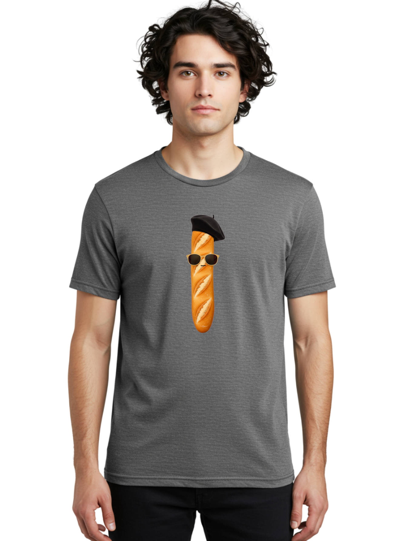 Baguette-With-Sunglasses-And-Beret-1 Men'S Graphic Tee, 100% Cotton, Comfortable Casual Summer Wear, Machine Washable, Baguette With Sunglasses, French Bread, Beret Hat, Cool Baguette, Cartoon Character, Funny Food, Charismatic Bread, Bac594 20
