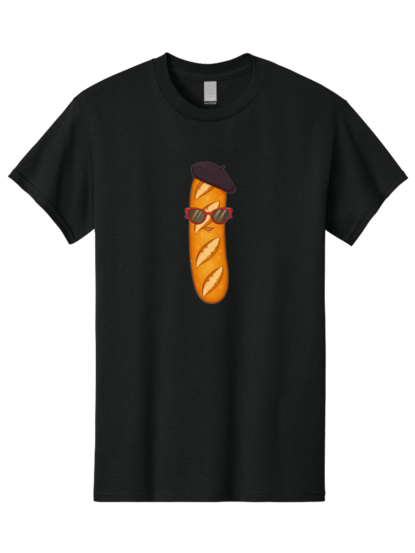 Baguette-With-Sunglasses-And-Beret Men'S Graphic Tee, 100% Cotton, Comfortable Casual Summer Wear, Machine Washable, Cartoon Baguette, Beret Hat, Red Sunglasses, French Cuisine, Bread Character, Quirky Illustration, Fun Design, Loaf Of Bread, Bac595 7