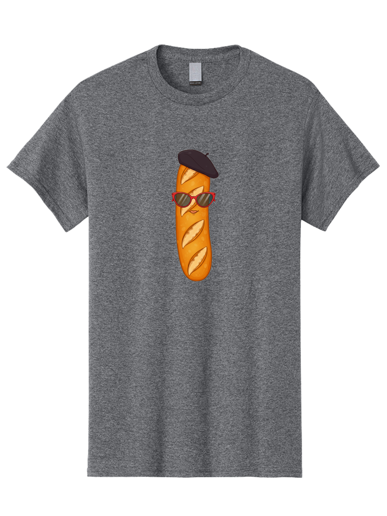 Baguette-With-Sunglasses-And-Beret Men'S Graphic Tee, 100% Cotton, Comfortable Casual Summer Wear, Machine Washable, Cartoon Baguette, Beret Hat, Red Sunglasses, French Cuisine, Bread Character, Quirky Illustration, Fun Design, Loaf Of Bread, Bac595
