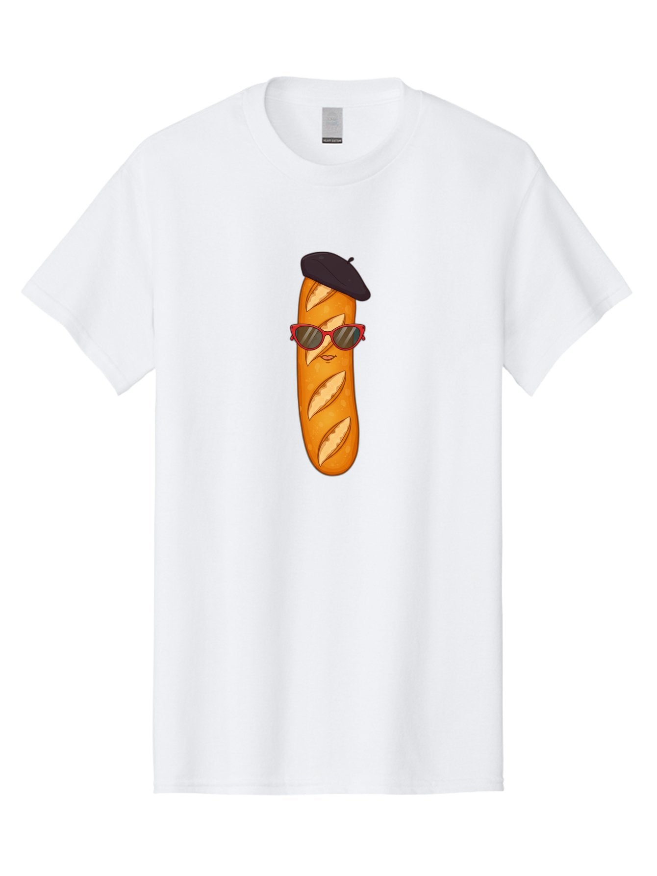 Baguette-With-Sunglasses-And-Beret Men'S Graphic Tee, 100% Cotton, Comfortable Casual Summer Wear, Machine Washable, Cartoon Baguette, Beret Hat, Red Sunglasses, French Cuisine, Bread Character, Quirky Illustration, Fun Design, Loaf Of Bread, Bac595 7