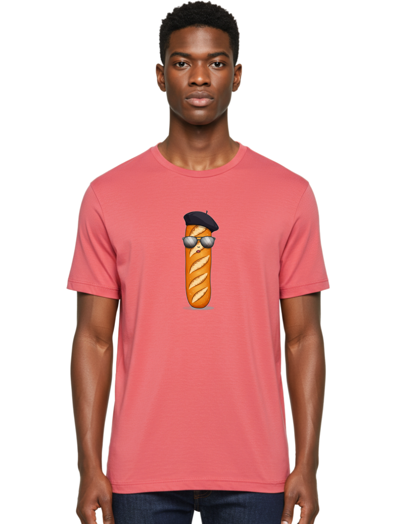 Baguette Men'S Graphic Tee, 100% Cotton, Comfortable Casual Summer Wear, Machine Washable, Cool Baguette, French Bread, Beret Hat, Trendy Sunglasses, Cartoon Character, Humorous Illustration, Funny Food Bac596 23
