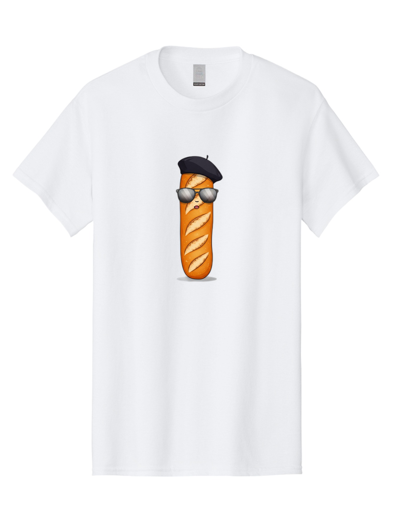 Baguette Men'S Graphic Tee, 100% Cotton, Comfortable Casual Summer Wear, Machine Washable, Cool Baguette, French Bread, Beret Hat, Trendy Sunglasses, Cartoon Character, Humorous Illustration, Funny Food Bac596