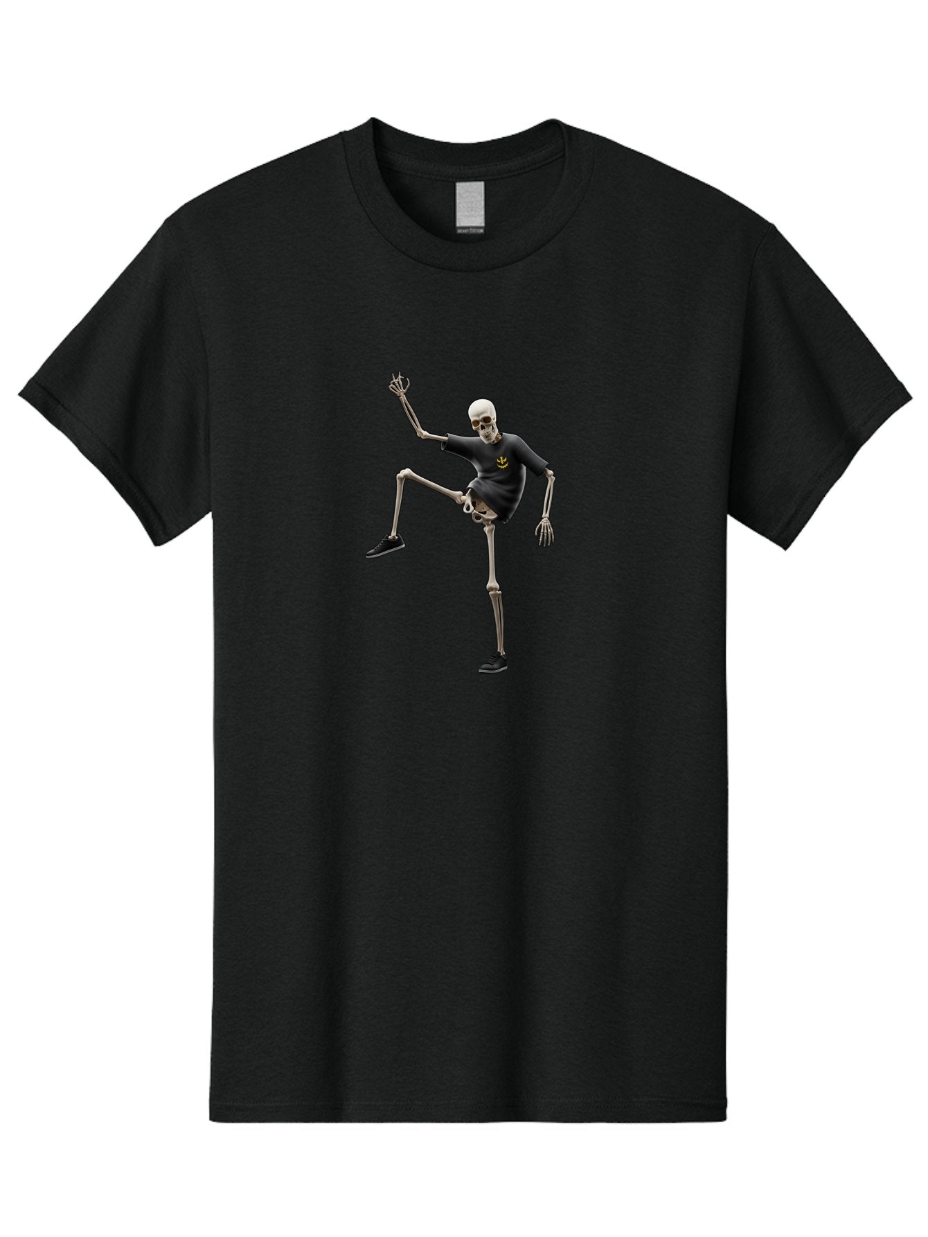 Bape-Skeleton Men'S Graphic Tee, 100% Cotton, Comfortable Casual Summer Wear, Machine Washable, Dancing Skeleton, Skeleton In T-Shirt, Yellow Logo, Dancing Pose, Black Shoes, Skeleton Illustration, Pop Culture, Fun, Quirky, Spooky, Playful, Bac597 15