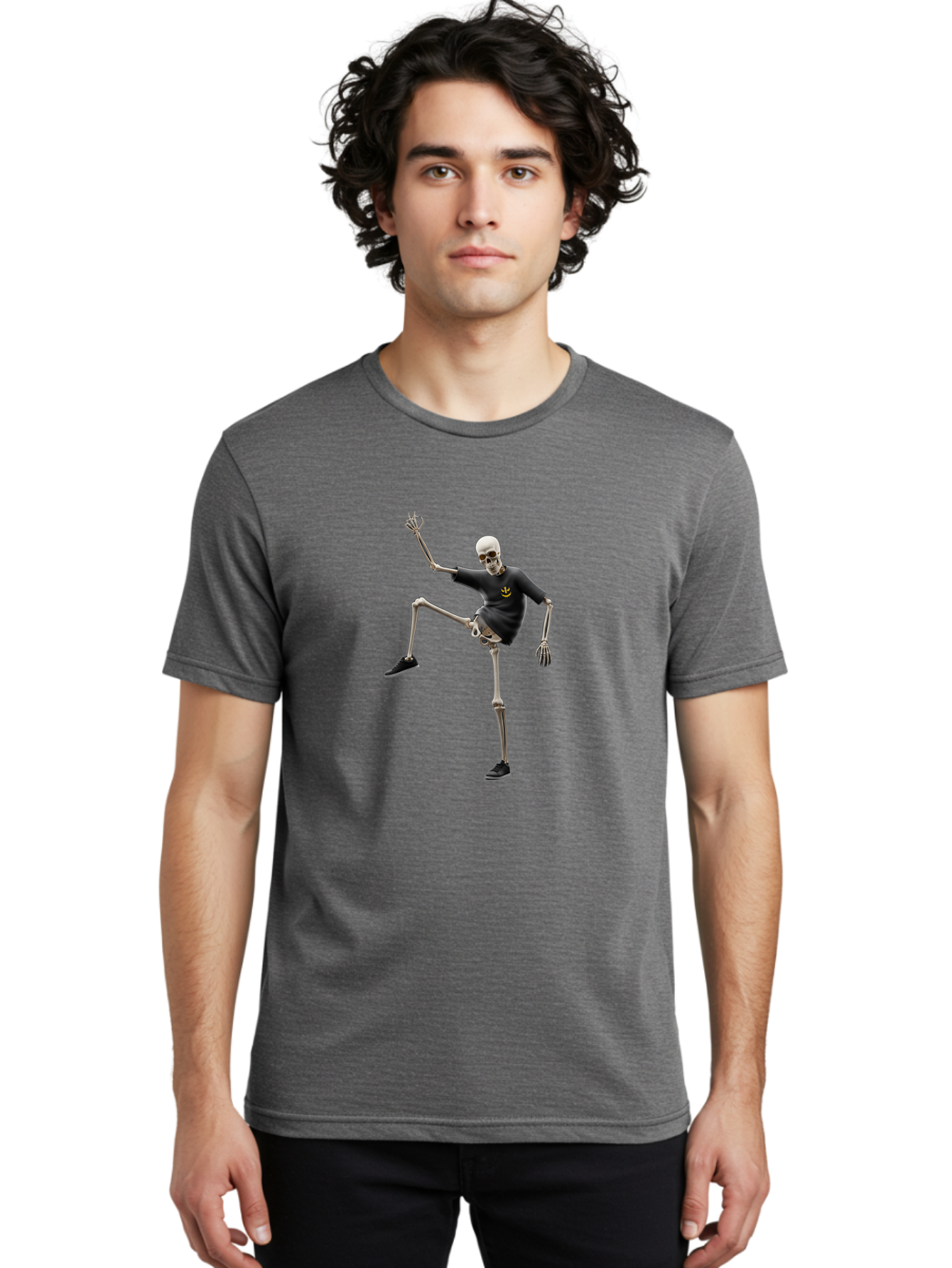 Bape-Skeleton Men'S Graphic Tee, 100% Cotton, Comfortable Casual Summer Wear, Machine Washable, Dancing Skeleton, Skeleton In T-Shirt, Yellow Logo, Dancing Pose, Black Shoes, Skeleton Illustration, Pop Culture, Fun, Quirky, Spooky, Playful, Bac597 25
