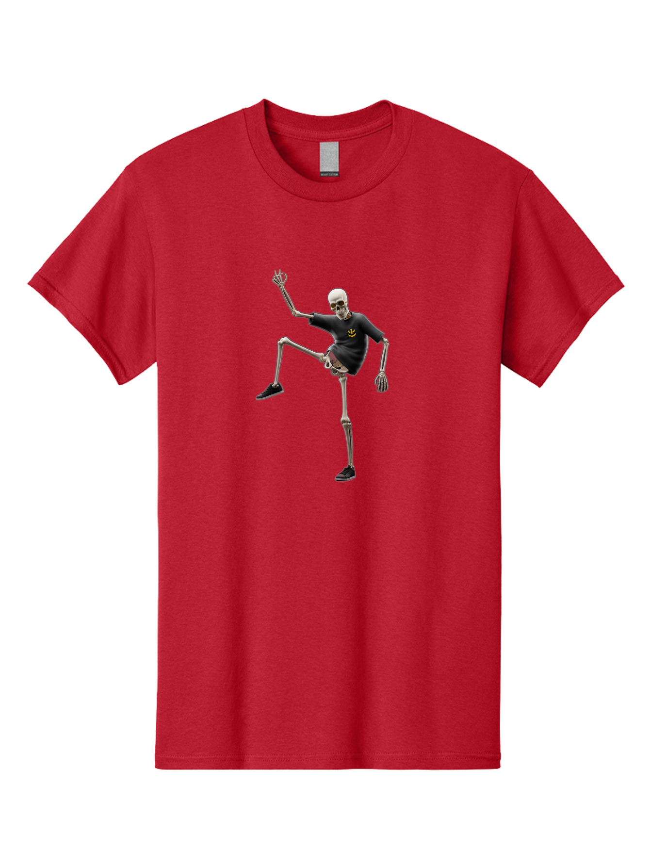 Bape-Skeleton Men'S Graphic Tee, 100% Cotton, Comfortable Casual Summer Wear, Machine Washable, Dancing Skeleton, Skeleton In T-Shirt, Yellow Logo, Dancing Pose, Black Shoes, Skeleton Illustration, Pop Culture, Fun, Quirky, Spooky, Playful, Bac597