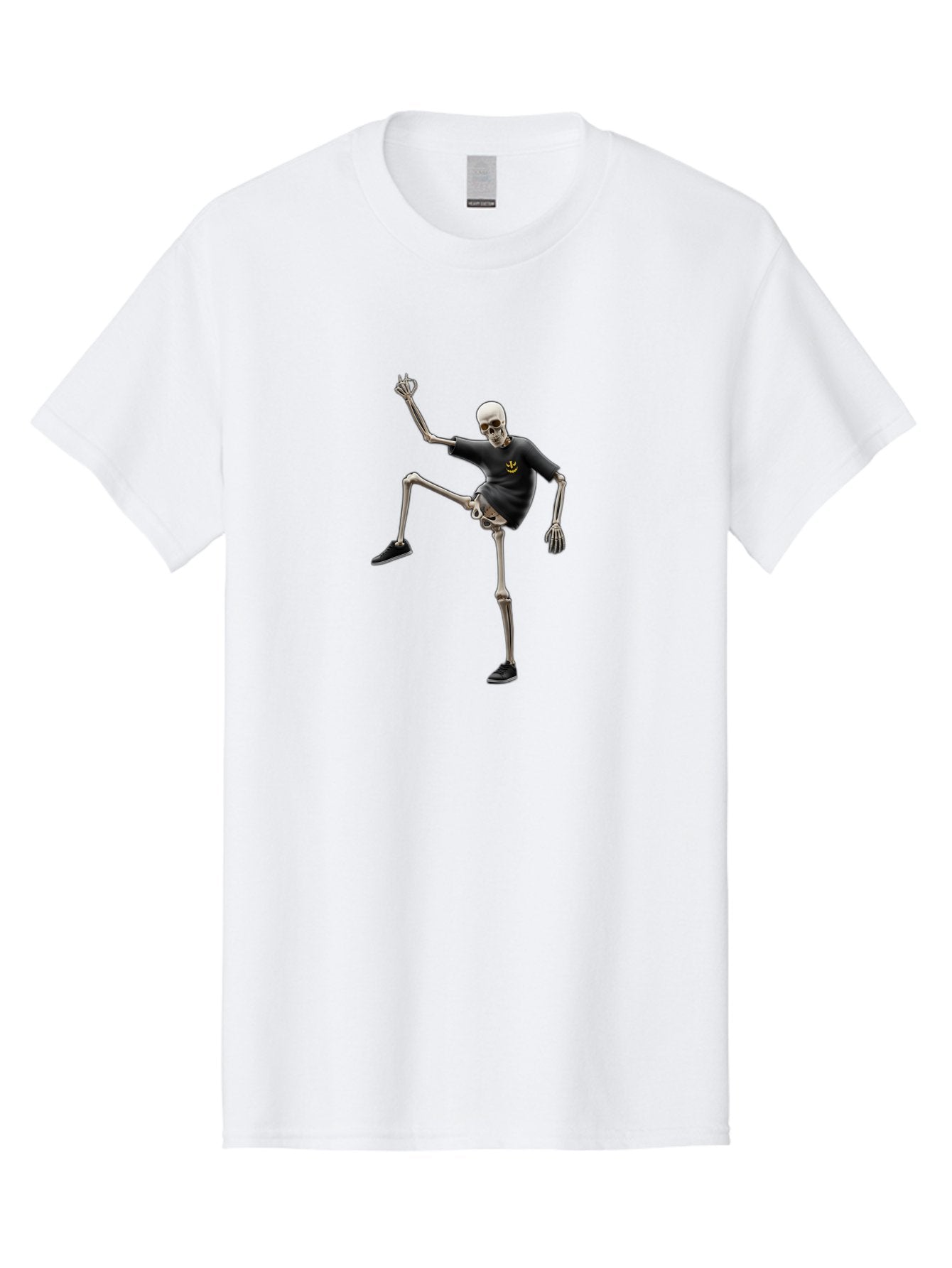 Bape-Skeleton Men'S Graphic Tee, 100% Cotton, Comfortable Casual Summer Wear, Machine Washable, Dancing Skeleton, Skeleton In T-Shirt, Yellow Logo, Dancing Pose, Black Shoes, Skeleton Illustration, Pop Culture, Fun, Quirky, Spooky, Playful, Bac597 11