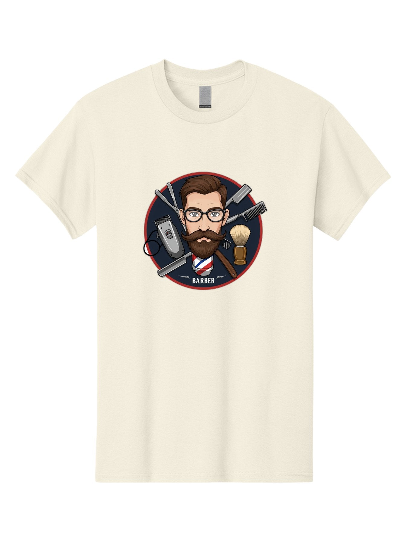 Barber-1 Men'S Graphic Tee, 100% Cotton, Comfortable Casual Summer Wear, Machine Washable, Barber Logo, Cartoon Barber, Grooming Tools, Hair Clippers, Straight Razor, Shaving Brush, Beard Care, Masculine Style, Vintage Barber Shop Bac598 15