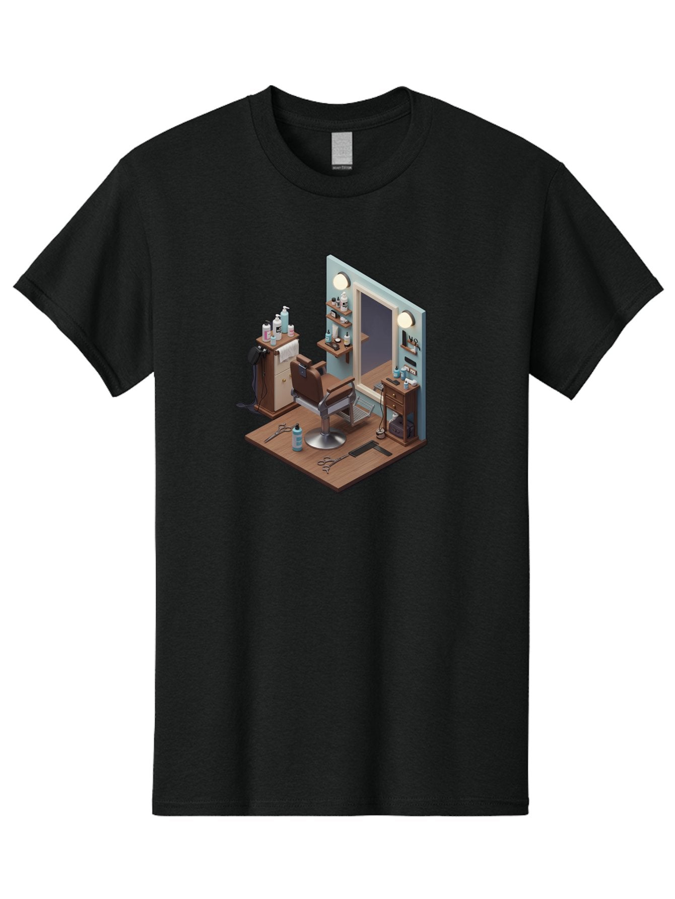 Barber-Chair-Station Men'S Graphic Tee, 100% Cotton, Comfortable Casual Summer Wear, Machine Washable, Barber Chair, Hair Cutting Tools, Grooming Products, Salon Equipment, Stylish Haircut, Modern Barbershop, Grooming Accessories, Bac600