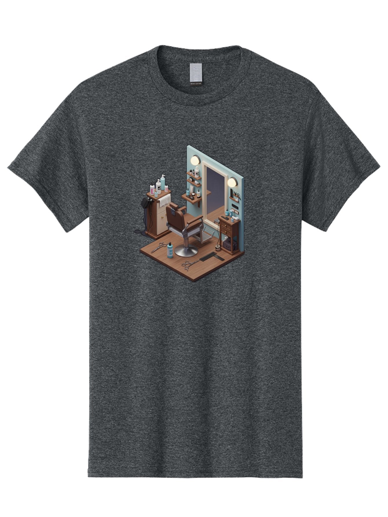 Barber-Chair-Station Men'S Graphic Tee, 100% Cotton, Comfortable Casual Summer Wear, Machine Washable, Barber Chair, Hair Cutting Tools, Grooming Products, Salon Equipment, Stylish Haircut, Modern Barbershop, Grooming Accessories, Bac600 13