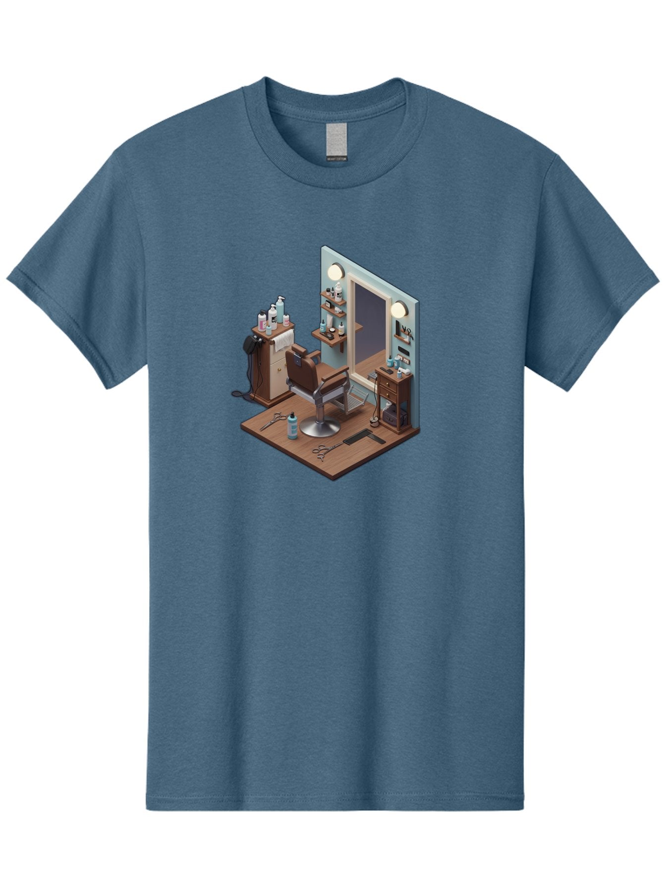 Barber-Chair-Station Men'S Graphic Tee, 100% Cotton, Comfortable Casual Summer Wear, Machine Washable, Barber Chair, Hair Cutting Tools, Grooming Products, Salon Equipment, Stylish Haircut, Modern Barbershop, Grooming Accessories, Bac600 9