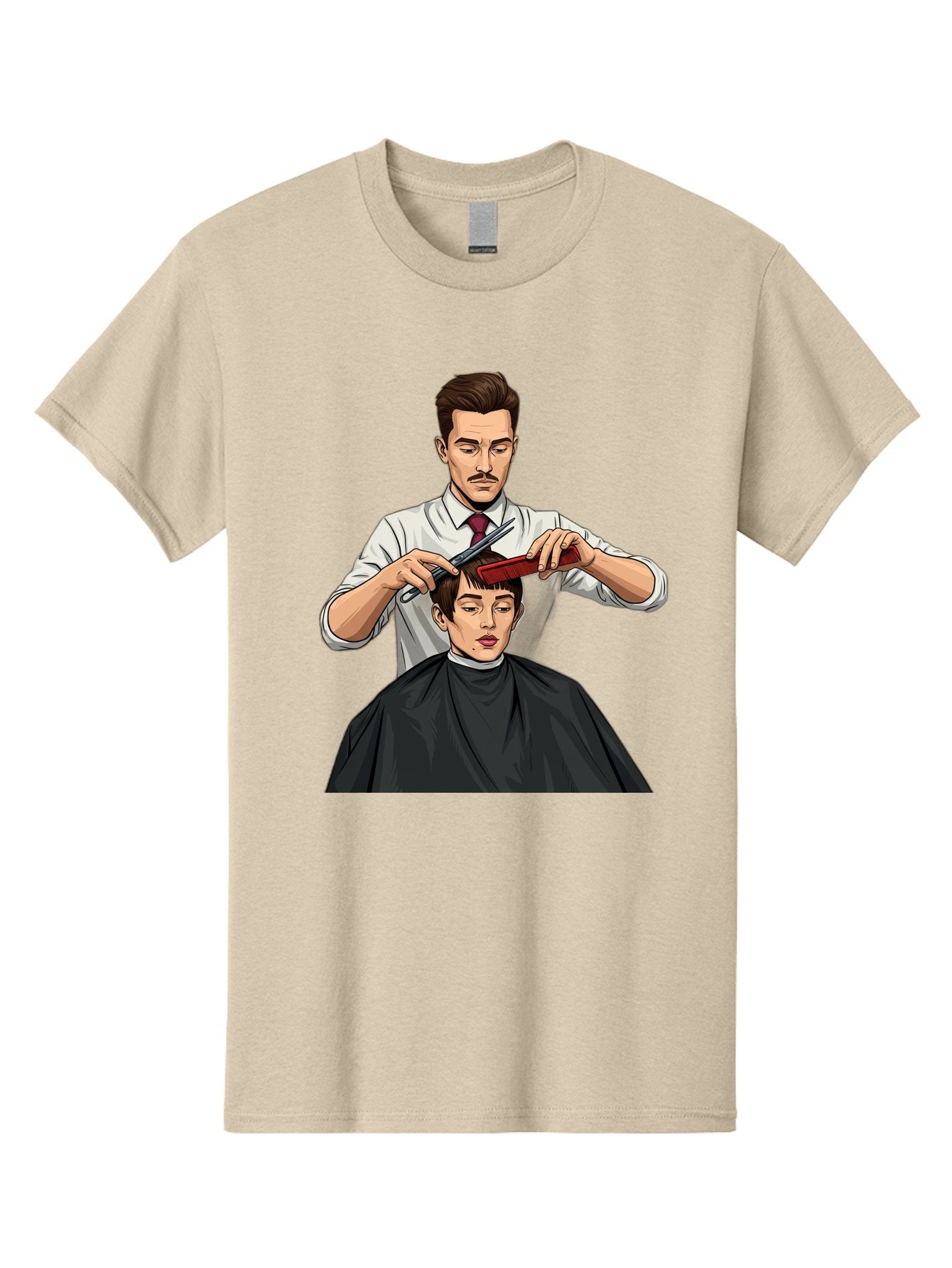 Barber-Cutting-Hair Men'S Graphic Tee, 100% Cotton, Comfortable Casual Summer Wear, Machine Washable, Barber Cutting Hair, Male Grooming, Haircut Service, Scissors And Comb, Stylish Haircut, Grooming Experience, Men'S Salon Bac602