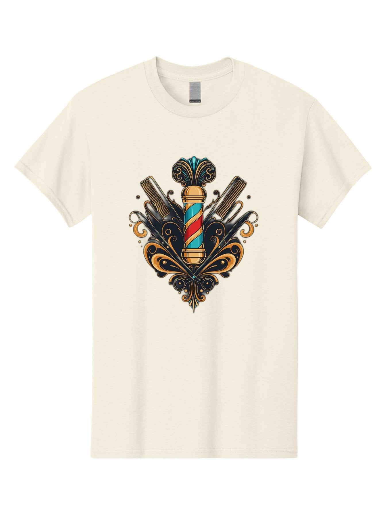 Barber-Pole-2 Men'S Graphic Tee, 100% Cotton, Comfortable Casual Summer Wear, Machine Washable, Barber Pole, Vintage Barber Shop, Grooming Tools, Ornate Design, Classic Barber, Straight Razors, Combs, Scissors, Barber Equipment, Bac604 6