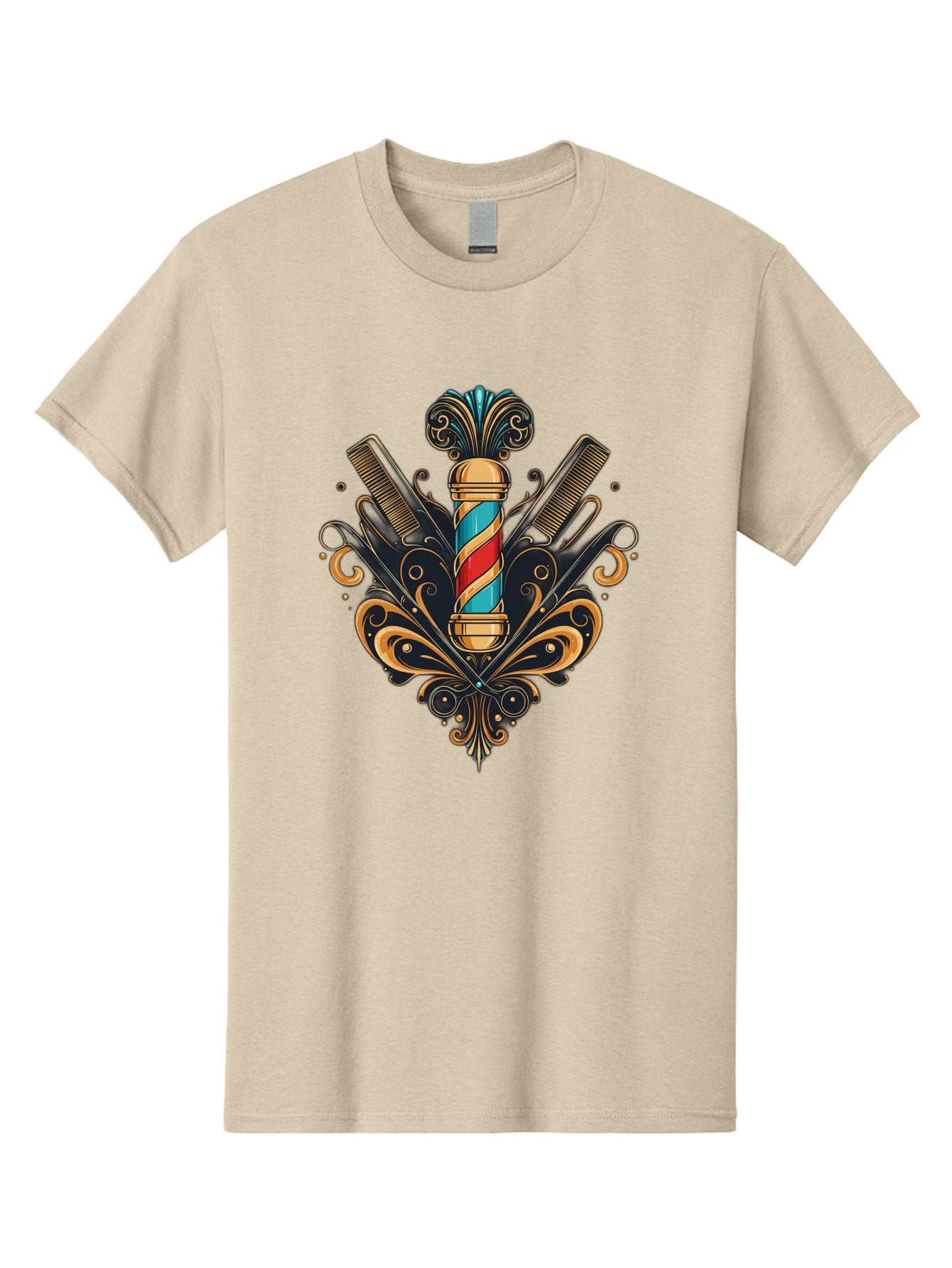 Barber-Pole-2 Men'S Graphic Tee, 100% Cotton, Comfortable Casual Summer Wear, Machine Washable, Barber Pole, Vintage Barber Shop, Grooming Tools, Ornate Design, Classic Barber, Straight Razors, Combs, Scissors, Barber Equipment, Bac604 11