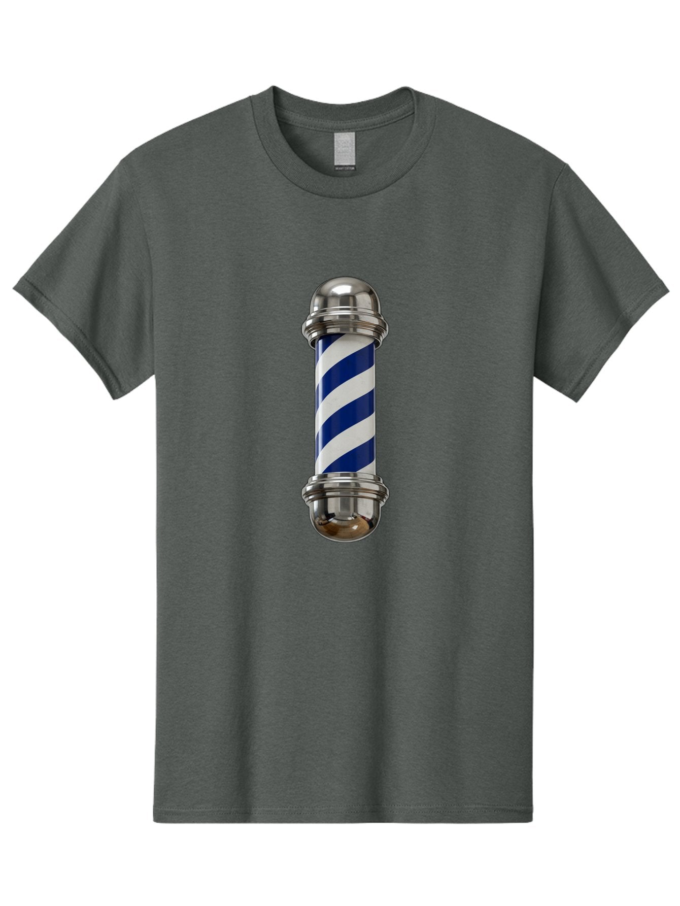 Barber-Pole Men'S Graphic Tee, 100% Cotton, Comfortable Casual Summer Wear, Machine Washable, Barber Pole, Blue And White Stripes, Silver Caps, Traditional Symbol, Barbershop Sign, Classic Design, Vintage Style, Grooming, Men'S Grooming, Bac606
