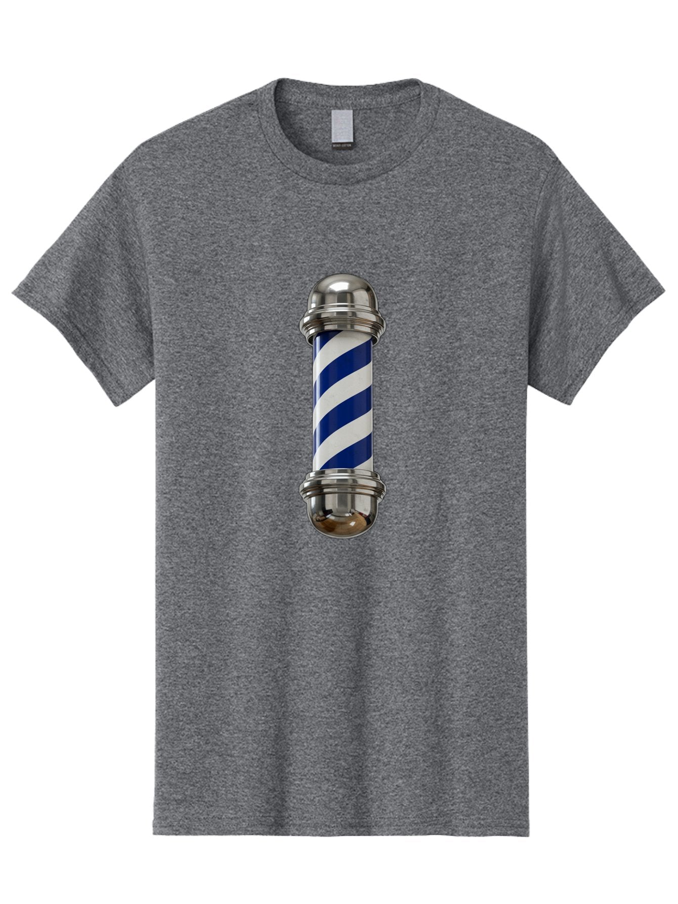 Barber-Pole Men'S Graphic Tee, 100% Cotton, Comfortable Casual Summer Wear, Machine Washable, Barber Pole, Blue And White Stripes, Silver Caps, Traditional Symbol, Barbershop Sign, Classic Design, Vintage Style, Grooming, Men'S Grooming, Bac606