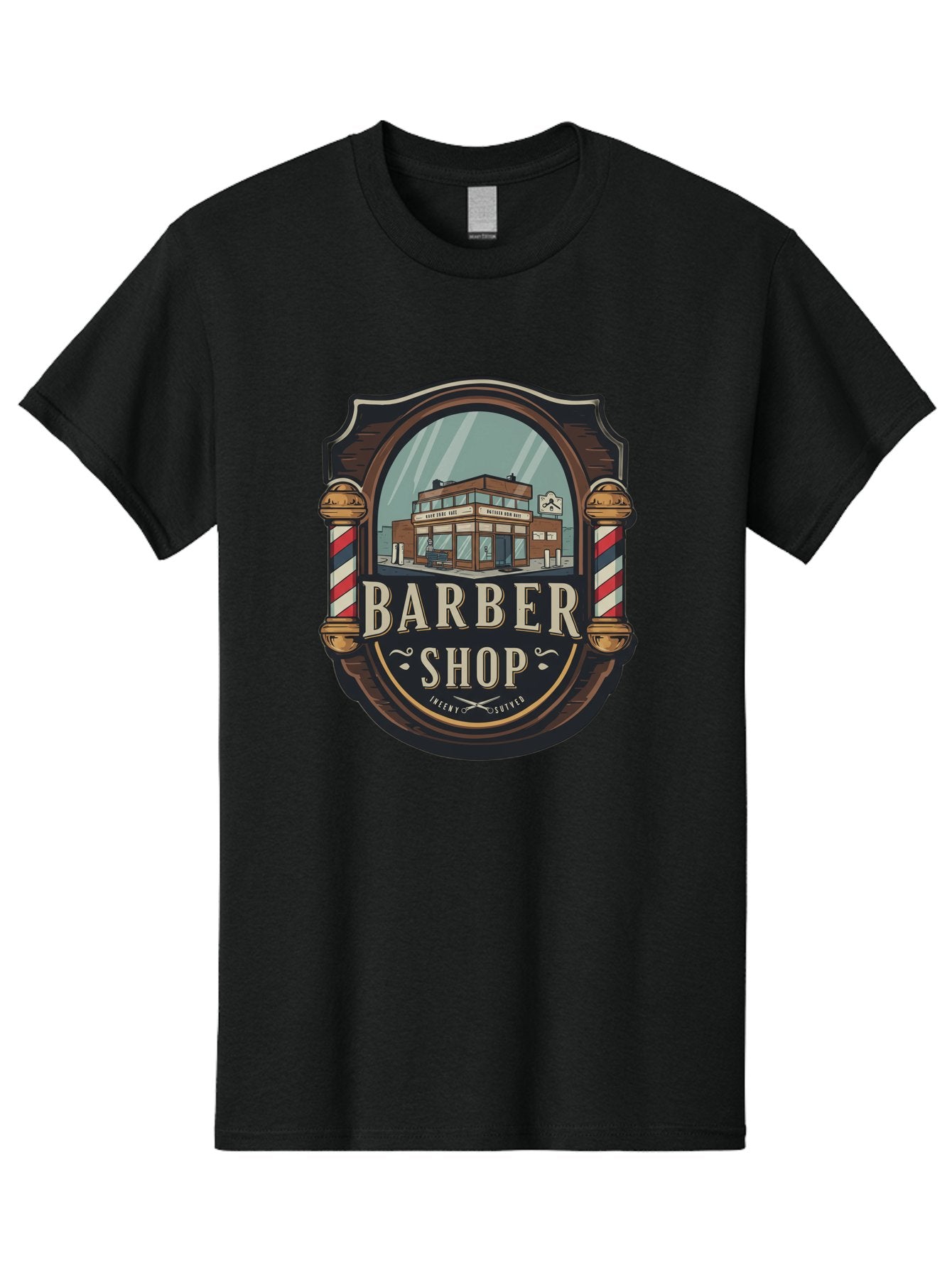 Barber-Shop-2 Men'S Graphic Tee, 100% Cotton, Comfortable Casual Summer Wear, Machine Washable, Barber Shop Logo, Vintage Barber Pole, Retro Style, Men'S Grooming, Barber Shop Sign, Classic Design, Ornate Details, Barber Shop Illustration Bac609 8