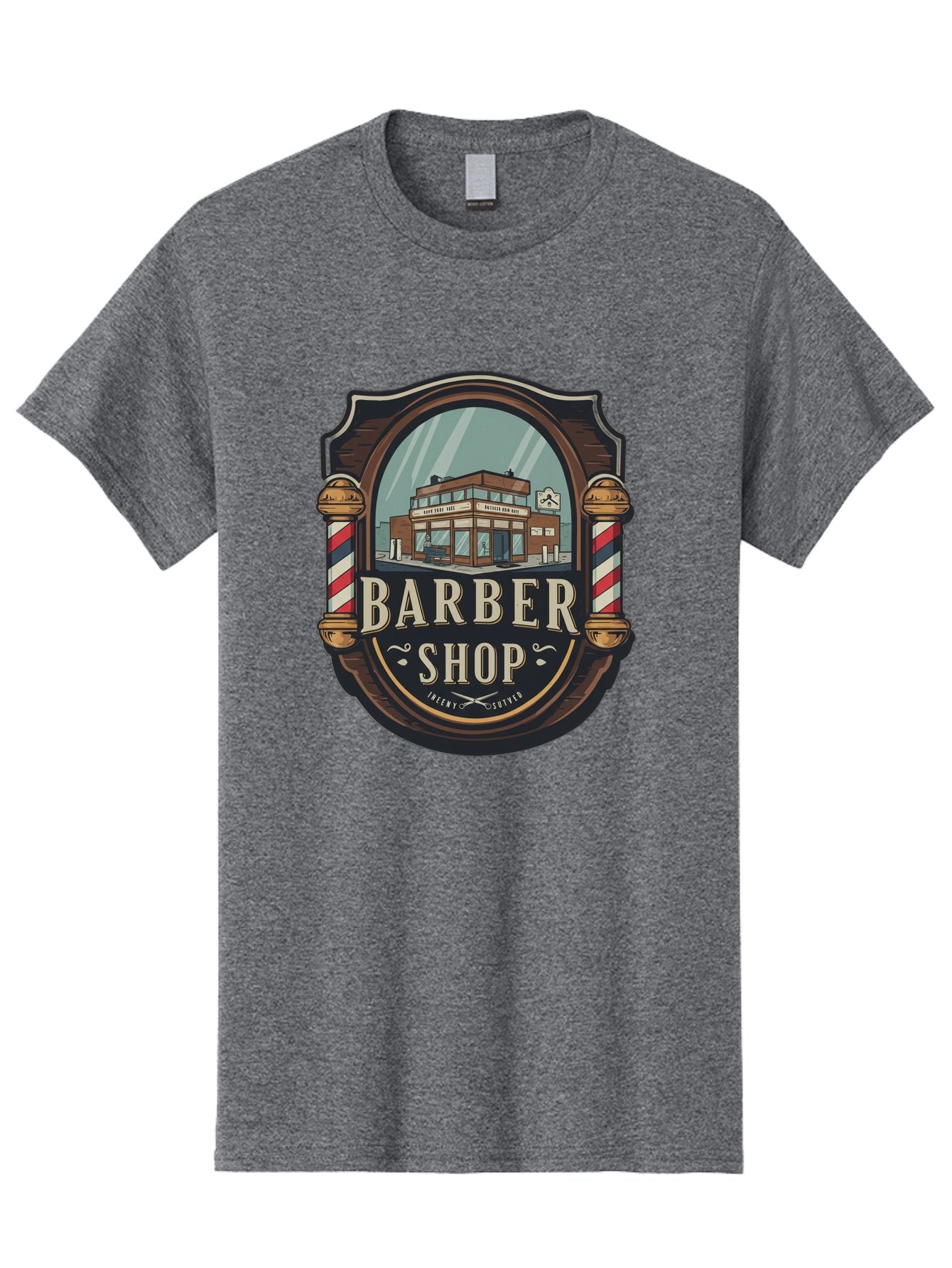 Barber-Shop-2 Men'S Graphic Tee, 100% Cotton, Comfortable Casual Summer Wear, Machine Washable, Barber Shop Logo, Vintage Barber Pole, Retro Style, Men'S Grooming, Barber Shop Sign, Classic Design, Ornate Details, Barber Shop Illustration Bac609 10