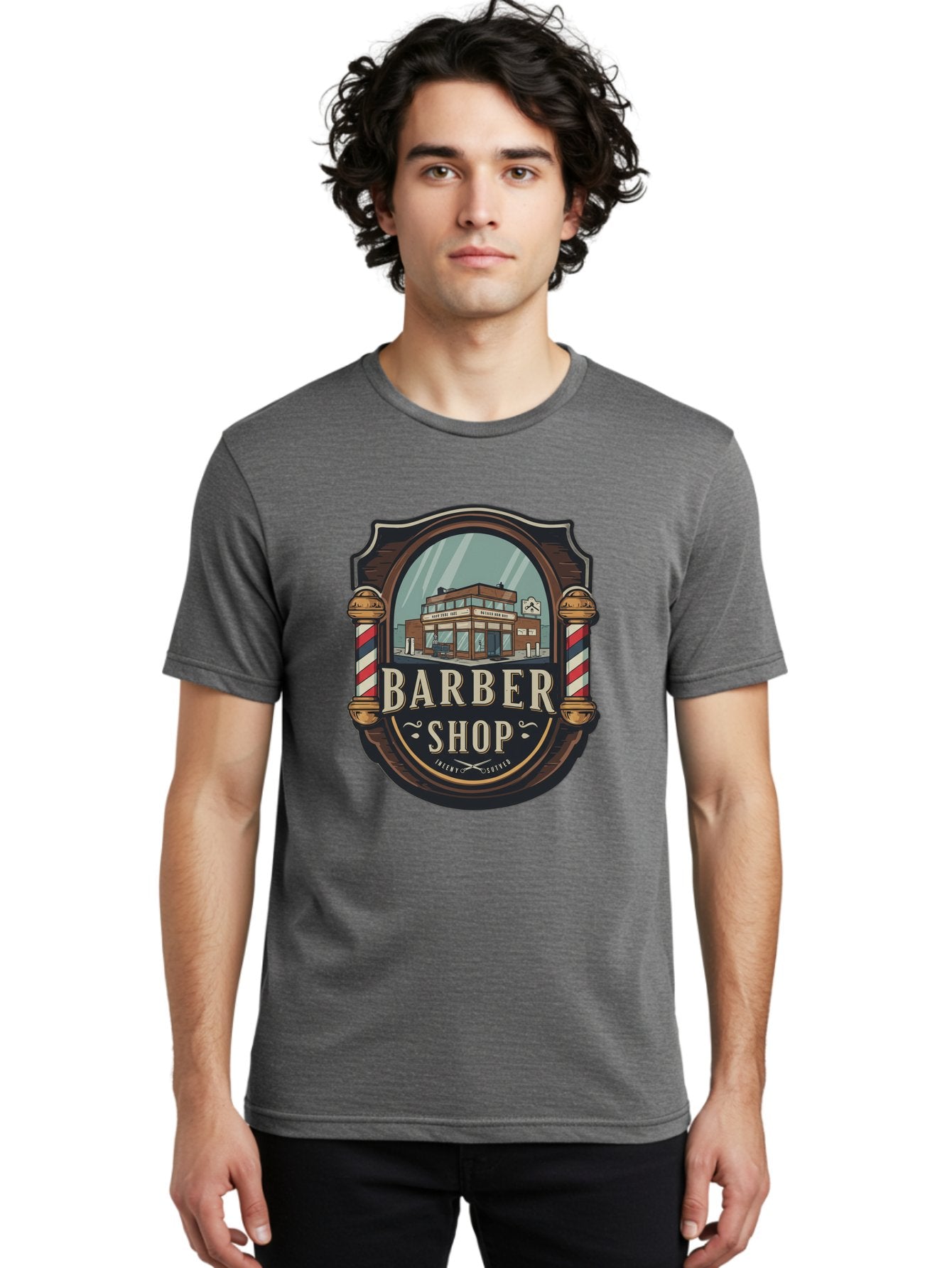 Barber-Shop-2 Men'S Graphic Tee, 100% Cotton, Comfortable Casual Summer Wear, Machine Washable, Barber Shop Logo, Vintage Barber Pole, Retro Style, Men'S Grooming, Barber Shop Sign, Classic Design, Ornate Details, Barber Shop Illustration Bac609 17