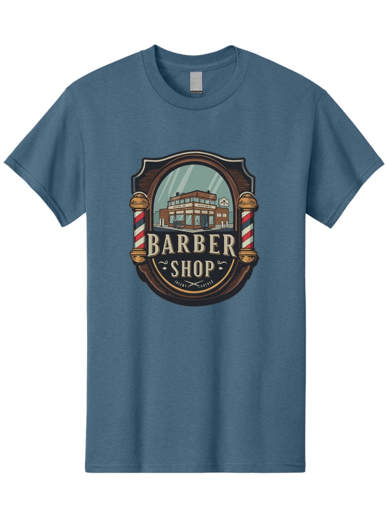 Barber-Shop-2 Men'S Graphic Tee, 100% Cotton, Comfortable Casual Summer Wear, Machine Washable, Barber Shop Logo, Vintage Barber Pole, Retro Style, Men'S Grooming, Barber Shop Sign, Classic Design, Ornate Details, Barber Shop Illustration Bac609