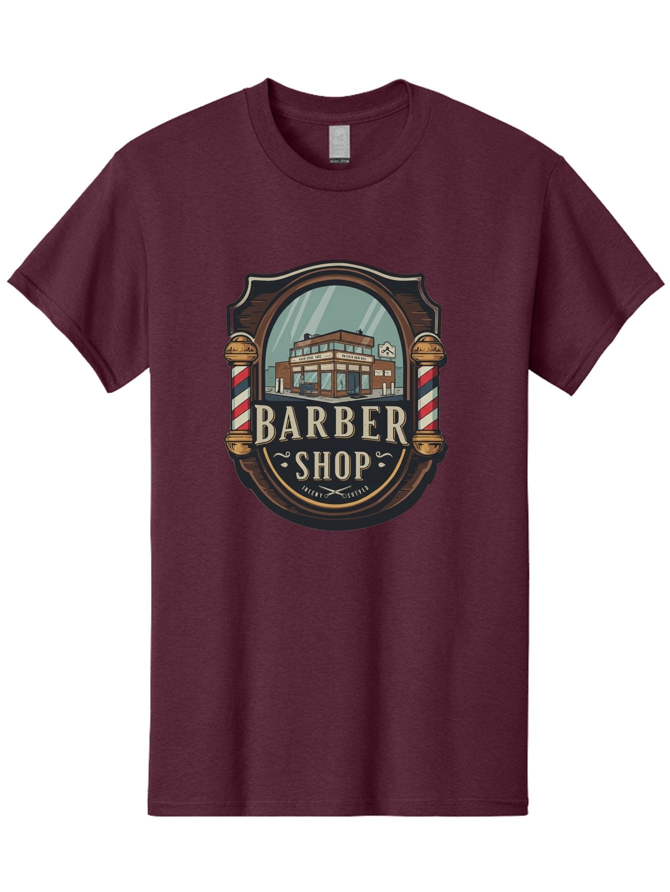 Barber-Shop-2 Men'S Graphic Tee, 100% Cotton, Comfortable Casual Summer Wear, Machine Washable, Barber Shop Logo, Vintage Barber Pole, Retro Style, Men'S Grooming, Barber Shop Sign, Classic Design, Ornate Details, Barber Shop Illustration Bac609 3