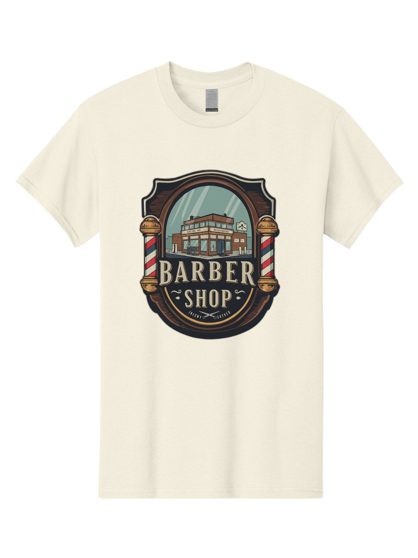Barber-Shop-2 Men'S Graphic Tee, 100% Cotton, Comfortable Casual Summer Wear, Machine Washable, Barber Shop Logo, Vintage Barber Pole, Retro Style, Men'S Grooming, Barber Shop Sign, Classic Design, Ornate Details, Barber Shop Illustration Bac609