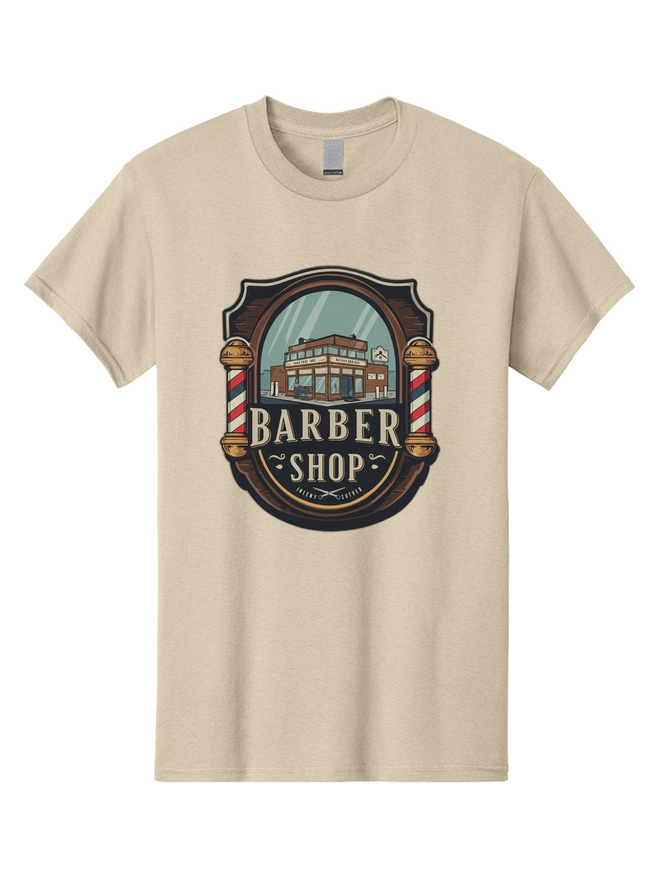Barber-Shop-2 Men'S Graphic Tee, 100% Cotton, Comfortable Casual Summer Wear, Machine Washable, Barber Shop Logo, Vintage Barber Pole, Retro Style, Men'S Grooming, Barber Shop Sign, Classic Design, Ornate Details, Barber Shop Illustration Bac609 6