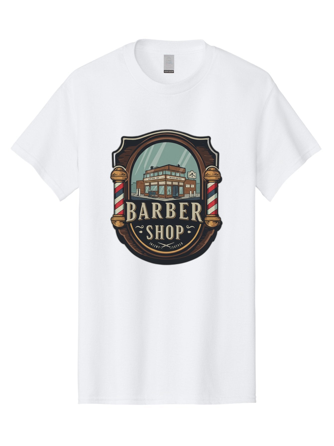Barber-Shop-2 Men'S Graphic Tee, 100% Cotton, Comfortable Casual Summer Wear, Machine Washable, Barber Shop Logo, Vintage Barber Pole, Retro Style, Men'S Grooming, Barber Shop Sign, Classic Design, Ornate Details, Barber Shop Illustration Bac609 5