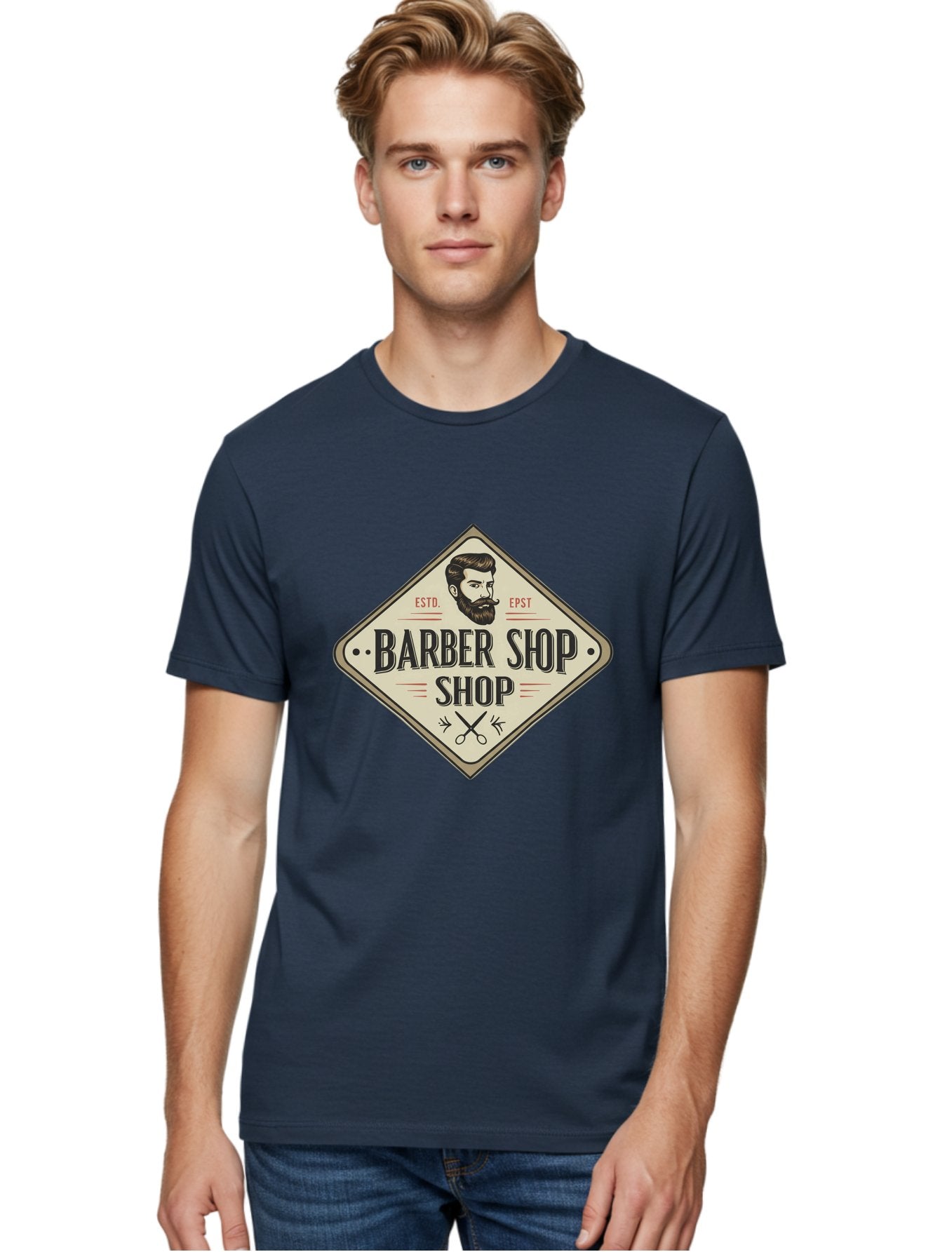 Barber-Shop-Shop Men'S Graphic Tee, 100% Cotton, Comfortable Casual Summer Wear, Machine Washable, Barber Shop Logo, Vintage Style, Men'S Grooming, Beard Care, Haircutting Scissors, Retro Signage, Classic Barber Bac610 19