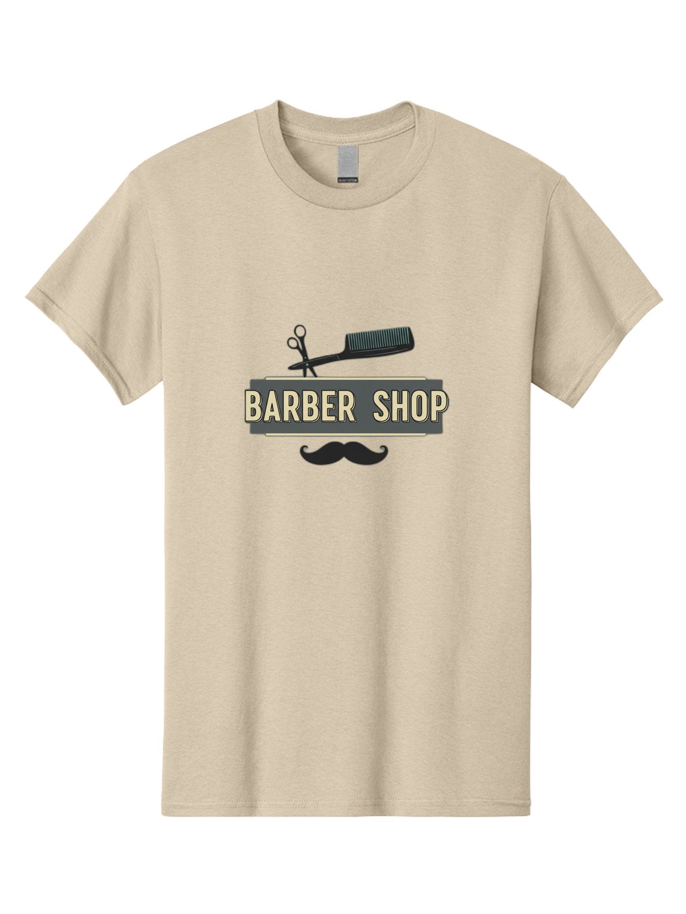 Barber-Shop Men'S Graphic Tee, 100% Cotton, Comfortable Casual Summer Wear, Machine Washable, Barber Shop Logo, Barber Shop Sign, Grooming Tools, Scissors, Comb, Mustache, Men'S Grooming, Barber Services, Haircut, Beard Care, Styling Bac611 3