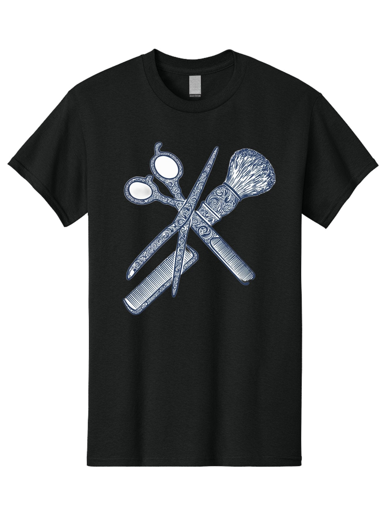 Barber-Tools Men'S Graphic Tee, 100% Cotton, Comfortable Casual Summer Wear, Machine Washable, Barber Scissors, Straight Razor, Shaving Brush, Vintage Grooming, Men'S Grooming, Classic Barber Shop, Antique Styling, Ornate Details, Bac612 15