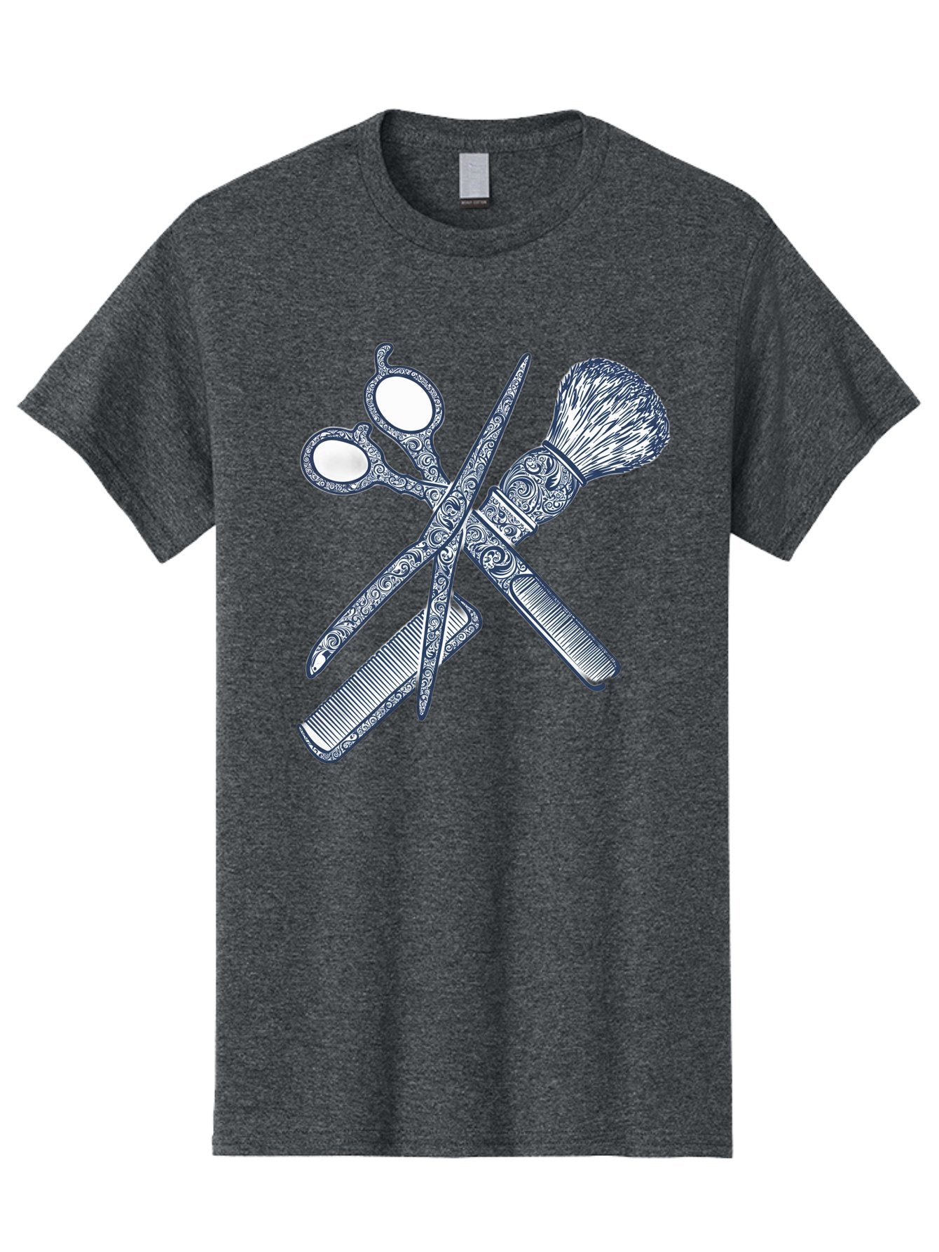 Barber-Tools Men'S Graphic Tee, 100% Cotton, Comfortable Casual Summer Wear, Machine Washable, Barber Scissors, Straight Razor, Shaving Brush, Vintage Grooming, Men'S Grooming, Classic Barber Shop, Antique Styling, Ornate Details, Bac612 4