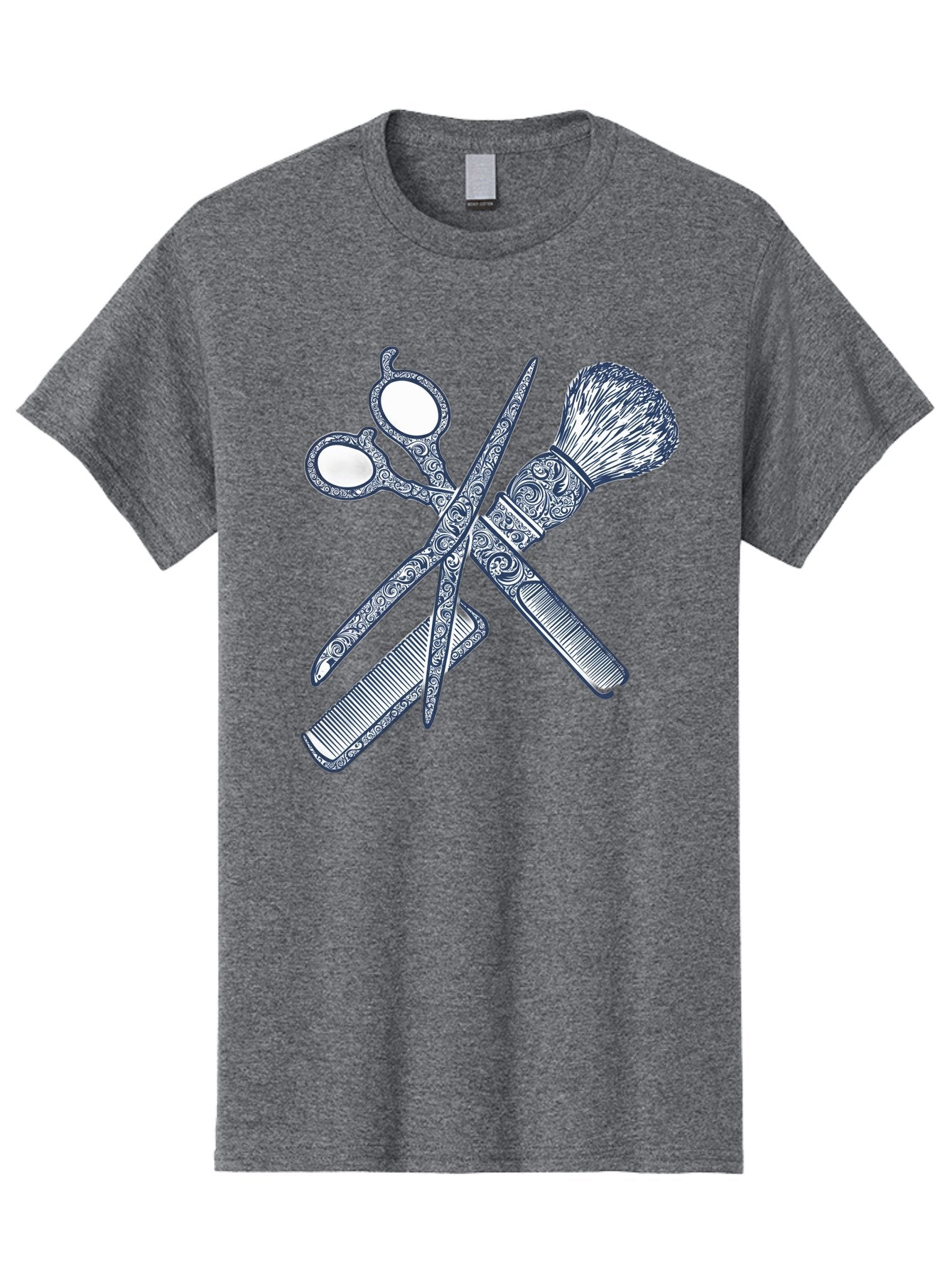 Barber-Tools Men'S Graphic Tee, 100% Cotton, Comfortable Casual Summer Wear, Machine Washable, Barber Scissors, Straight Razor, Shaving Brush, Vintage Grooming, Men'S Grooming, Classic Barber Shop, Antique Styling, Ornate Details, Bac612 3