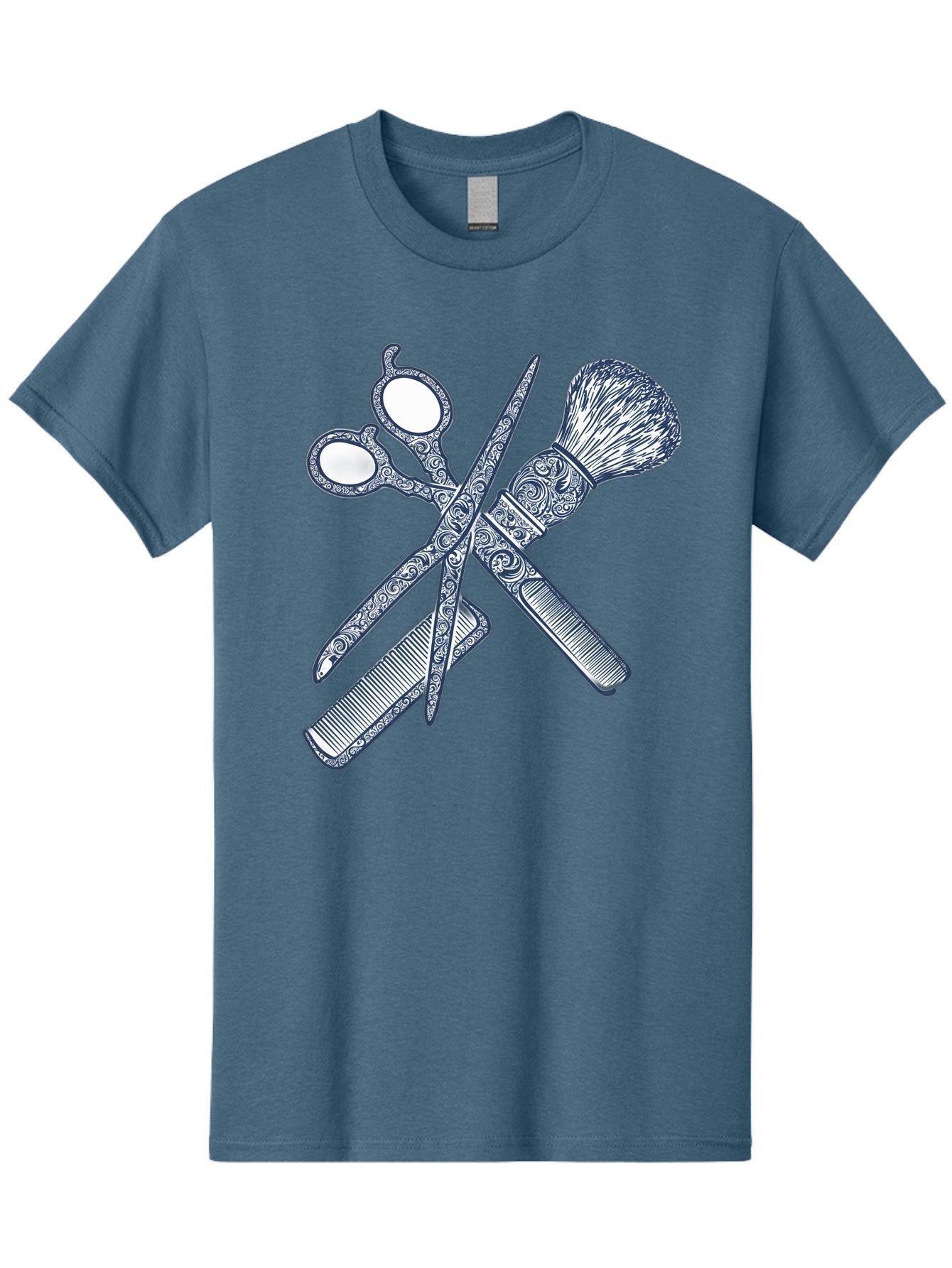 Barber-Tools Men'S Graphic Tee, 100% Cotton, Comfortable Casual Summer Wear, Machine Washable, Barber Scissors, Straight Razor, Shaving Brush, Vintage Grooming, Men'S Grooming, Classic Barber Shop, Antique Styling, Ornate Details, Bac612 8
