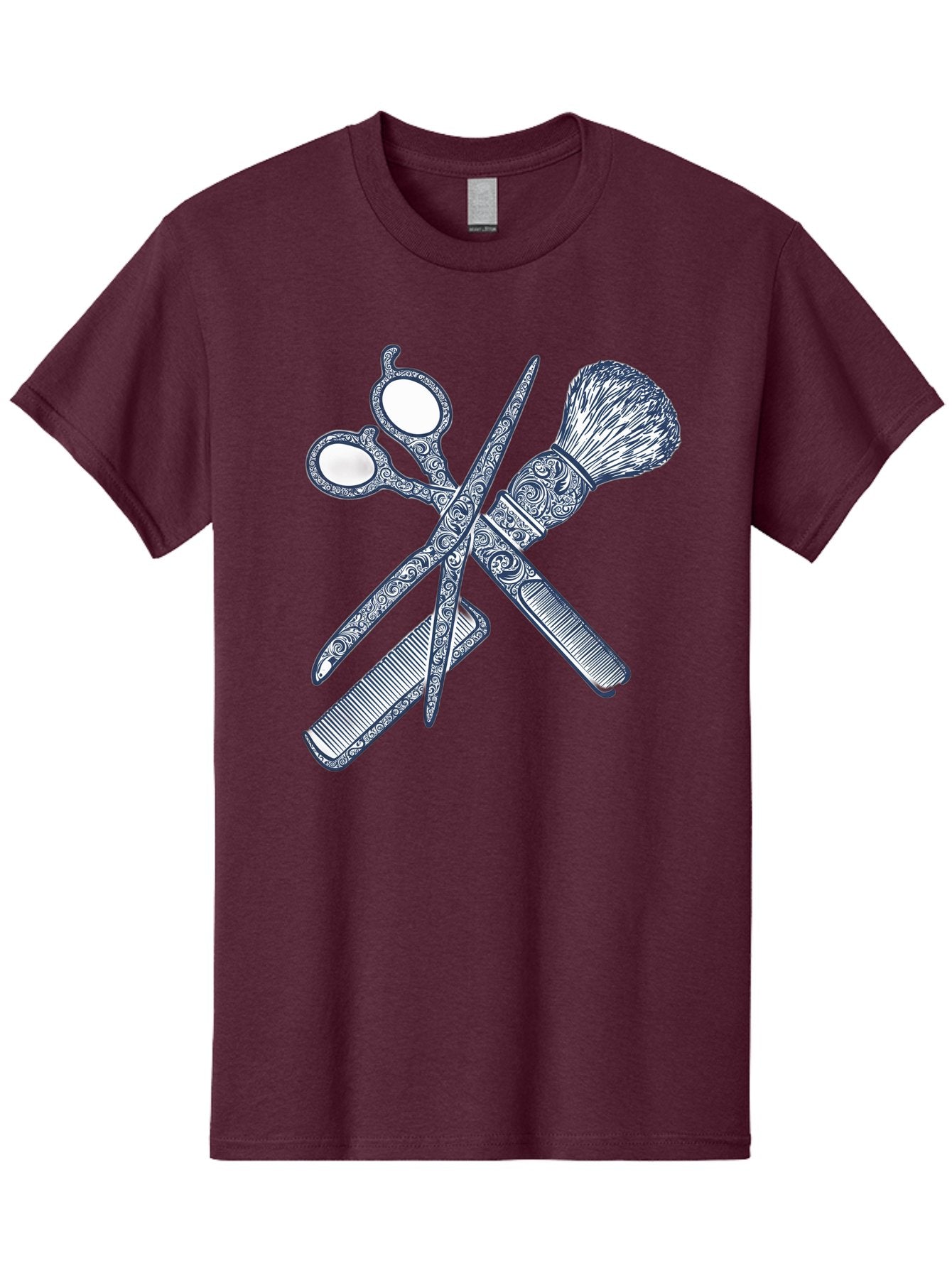 Barber-Tools Men'S Graphic Tee, 100% Cotton, Comfortable Casual Summer Wear, Machine Washable, Barber Scissors, Straight Razor, Shaving Brush, Vintage Grooming, Men'S Grooming, Classic Barber Shop, Antique Styling, Ornate Details, Bac612 5