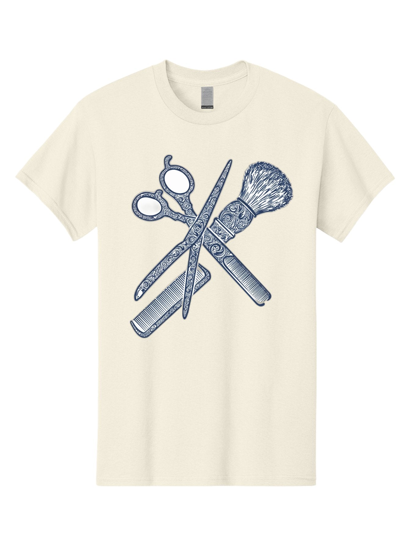 Barber-Tools Men'S Graphic Tee, 100% Cotton, Comfortable Casual Summer Wear, Machine Washable, Barber Scissors, Straight Razor, Shaving Brush, Vintage Grooming, Men'S Grooming, Classic Barber Shop, Antique Styling, Ornate Details, Bac612 13