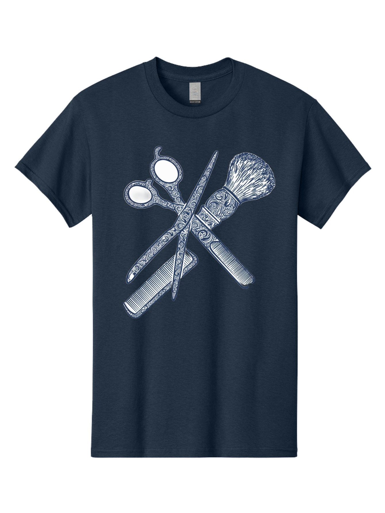 Barber-Tools Men'S Graphic Tee, 100% Cotton, Comfortable Casual Summer Wear, Machine Washable, Barber Scissors, Straight Razor, Shaving Brush, Vintage Grooming, Men'S Grooming, Classic Barber Shop, Antique Styling, Ornate Details, Bac612 11