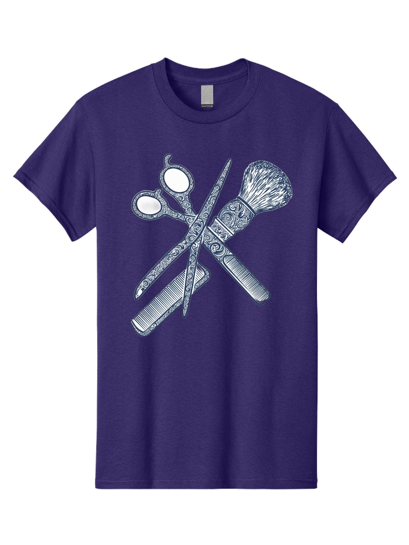 Barber-Tools Men'S Graphic Tee, 100% Cotton, Comfortable Casual Summer Wear, Machine Washable, Barber Scissors, Straight Razor, Shaving Brush, Vintage Grooming, Men'S Grooming, Classic Barber Shop, Antique Styling, Ornate Details, Bac612