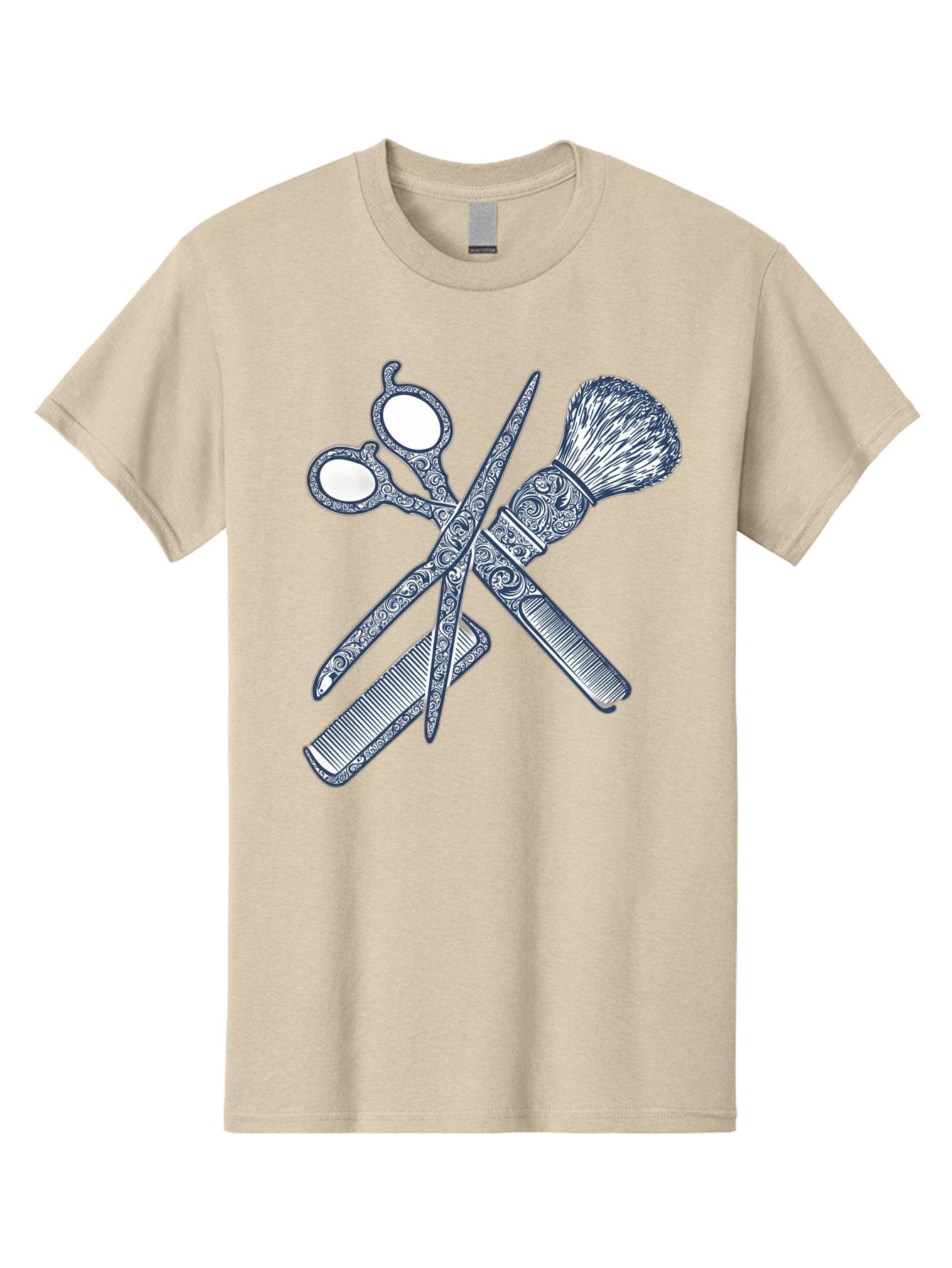 Barber-Tools Men'S Graphic Tee, 100% Cotton, Comfortable Casual Summer Wear, Machine Washable, Barber Scissors, Straight Razor, Shaving Brush, Vintage Grooming, Men'S Grooming, Classic Barber Shop, Antique Styling, Ornate Details, Bac612 9